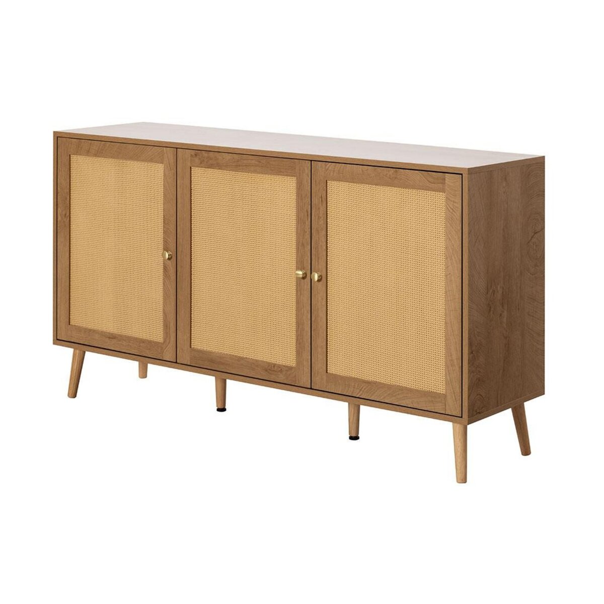 BEST MOBILIER Goto - buffet bas - effet bois et cannage - 3 portes - 140 cm