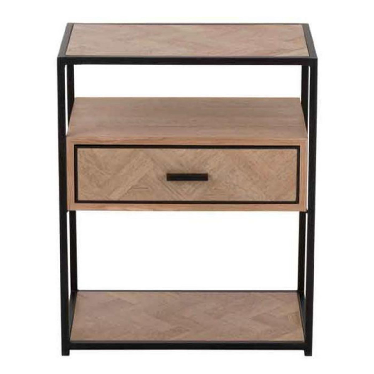 Paris Prix Table d'Appoint 1 Tiroir  Miraza  61cm Naturel & Noir