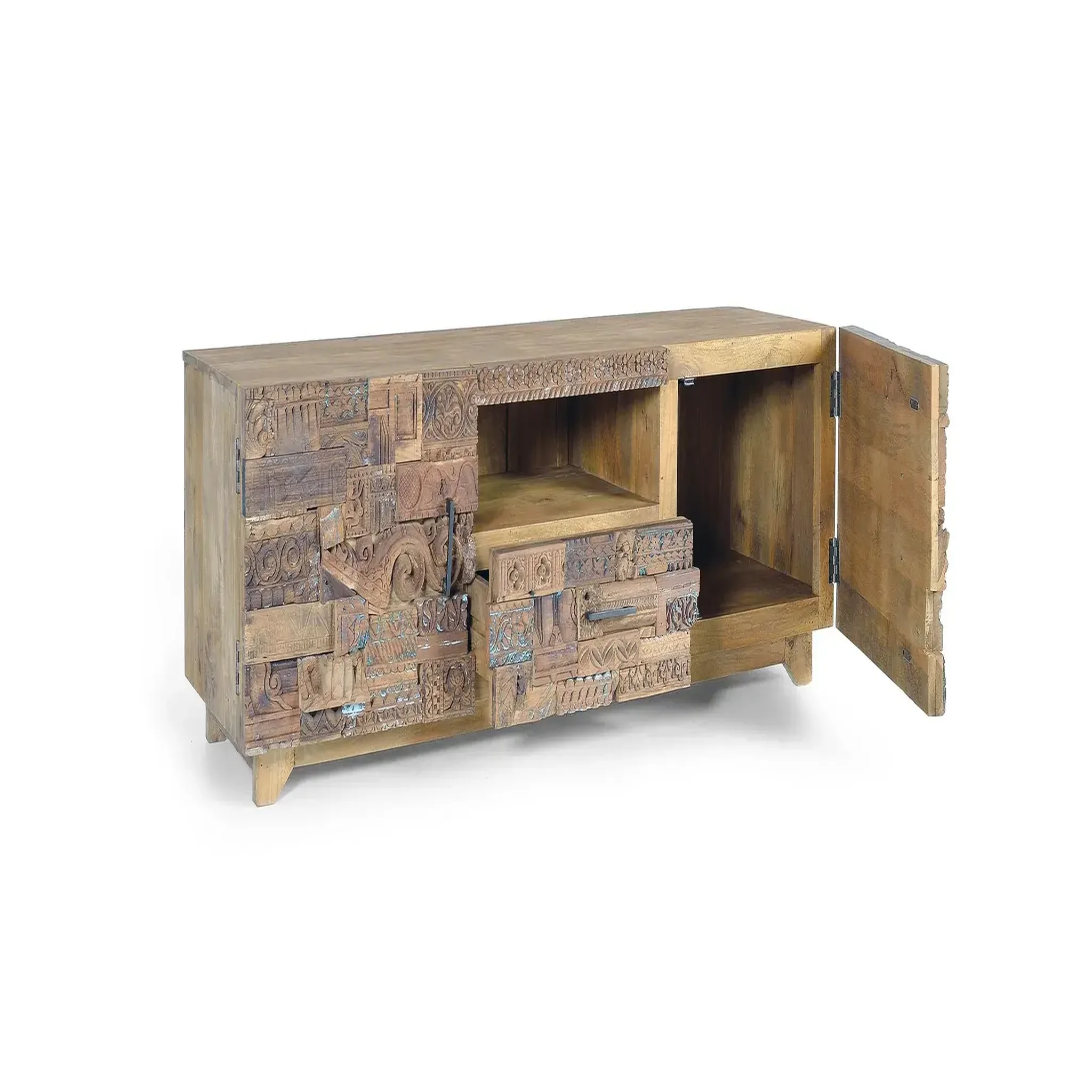Voir la diapositive 2 : GINER Y COLOMER SL Meuble tv en bois de manguier 180 cm style boho ethnique sculpté