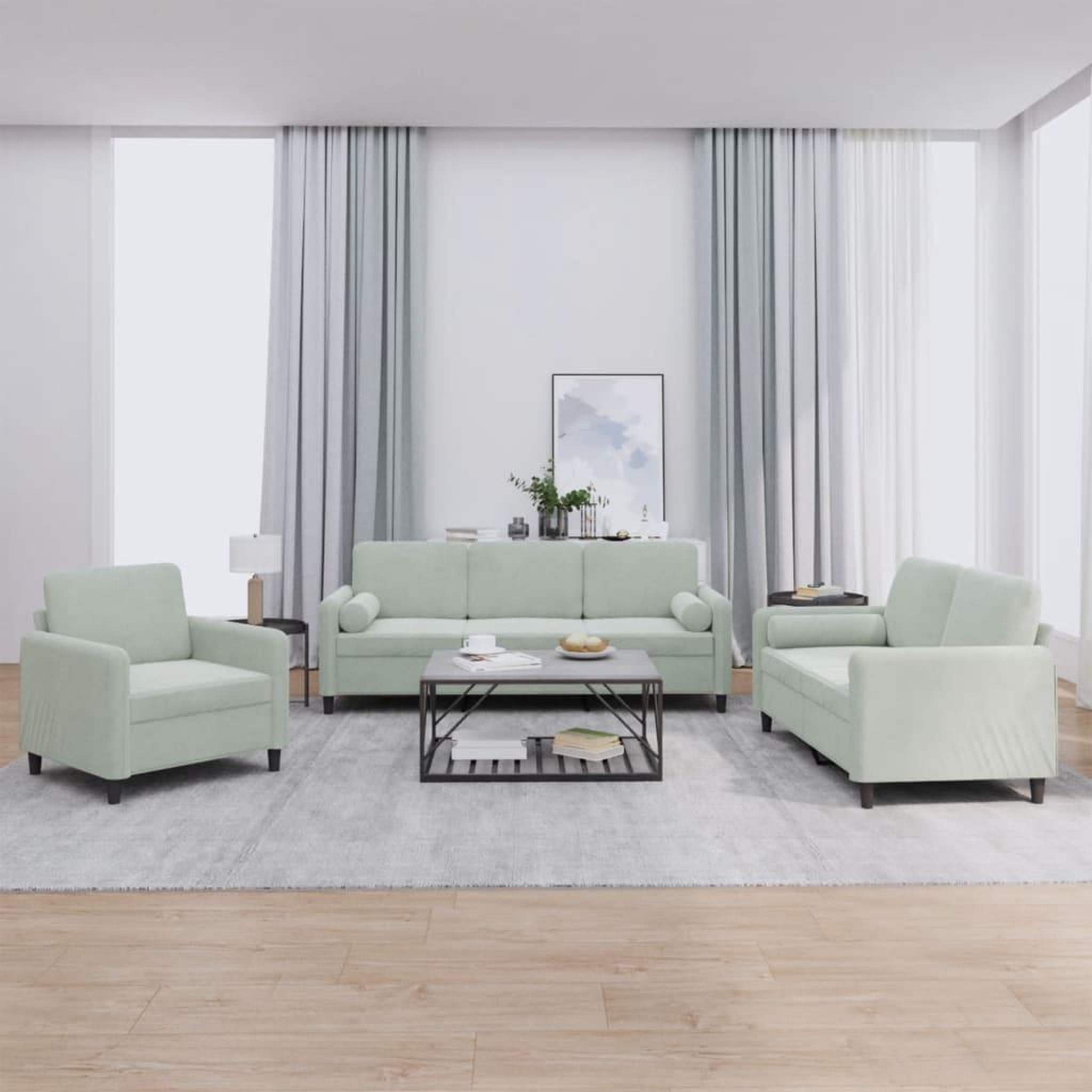 VIDAXL Ensemble de canapes 3 pcs avec coussins gris clair velours