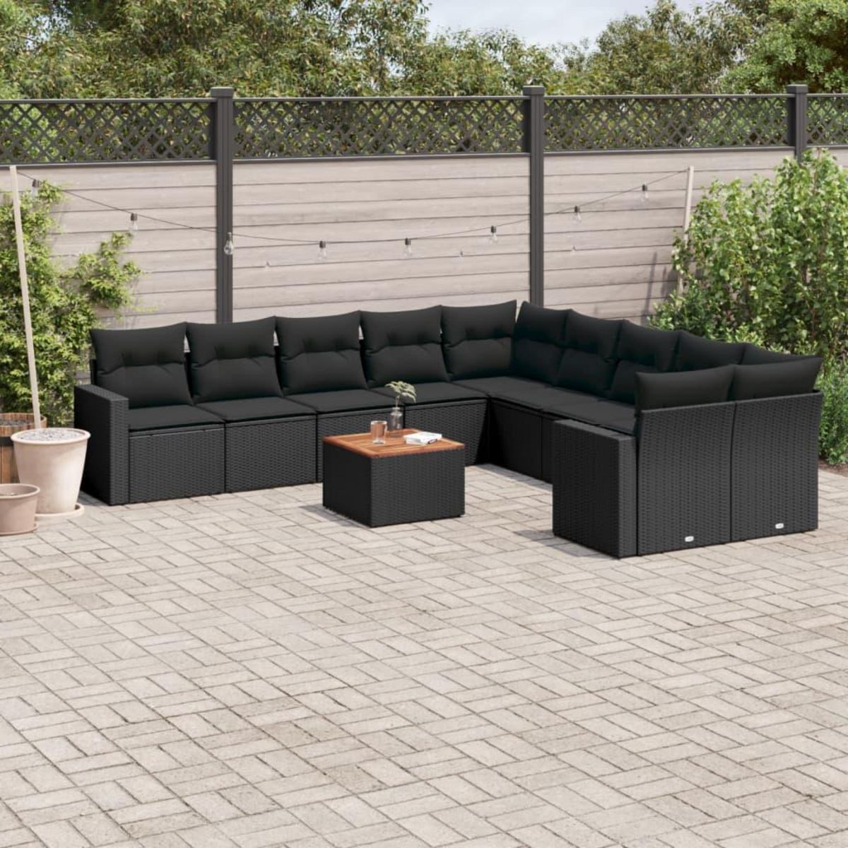 VIDAXL Salon de jardin 11 pcs avec coussins noir resine tressee