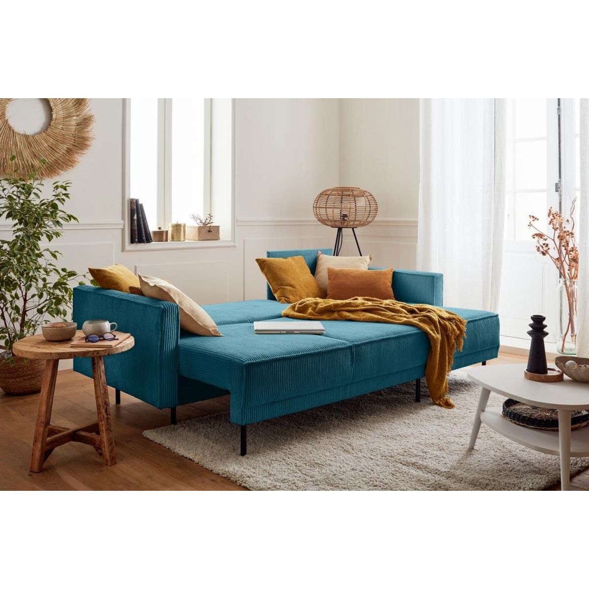 LISA DESIGN Charlie - canapé d'angle réversible - 4 places - convertible avec coffre - en velours côtelé