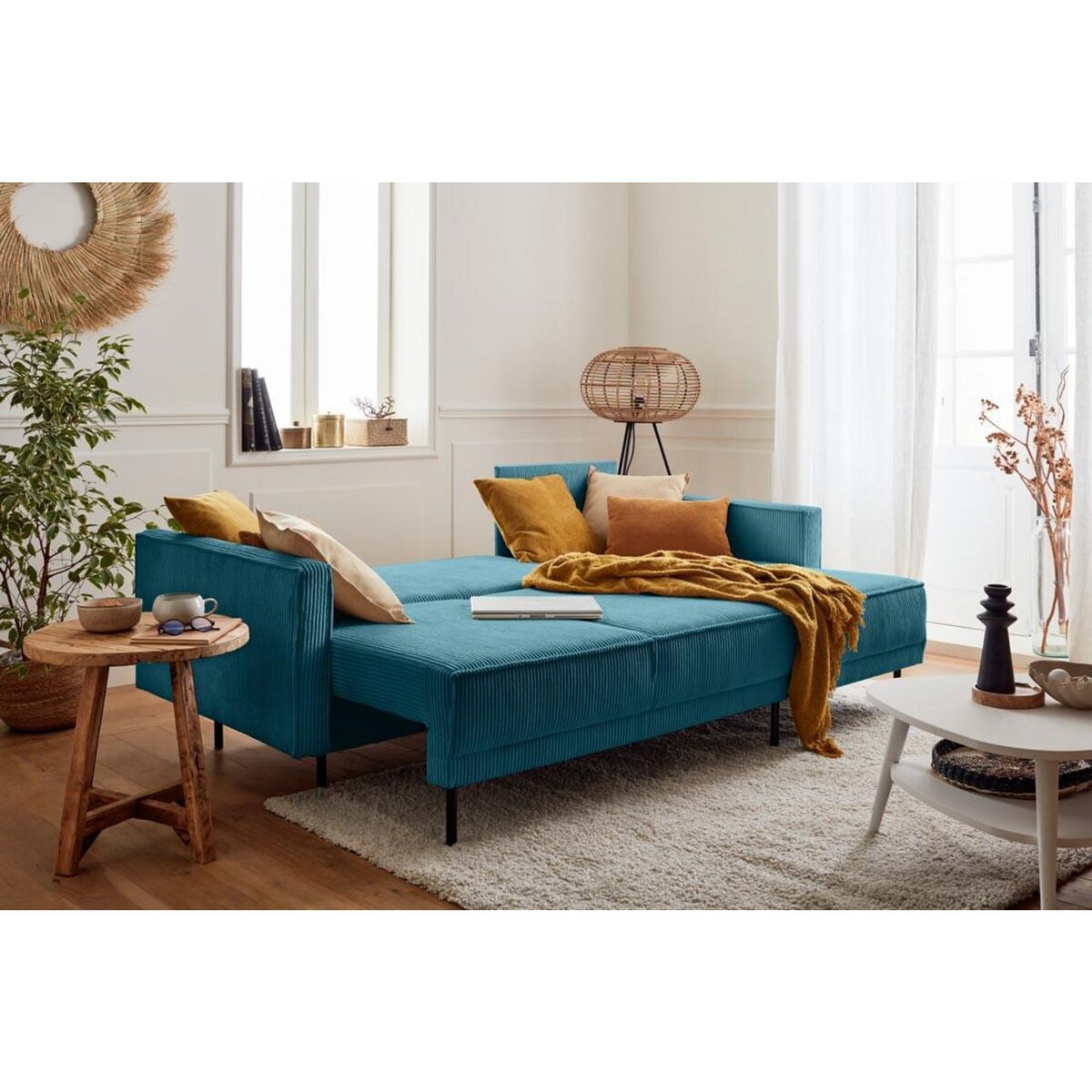 LISA DESIGN Charlie - canapé d'angle réversible - 4 places - convertible avec coffre - en velours côtelé