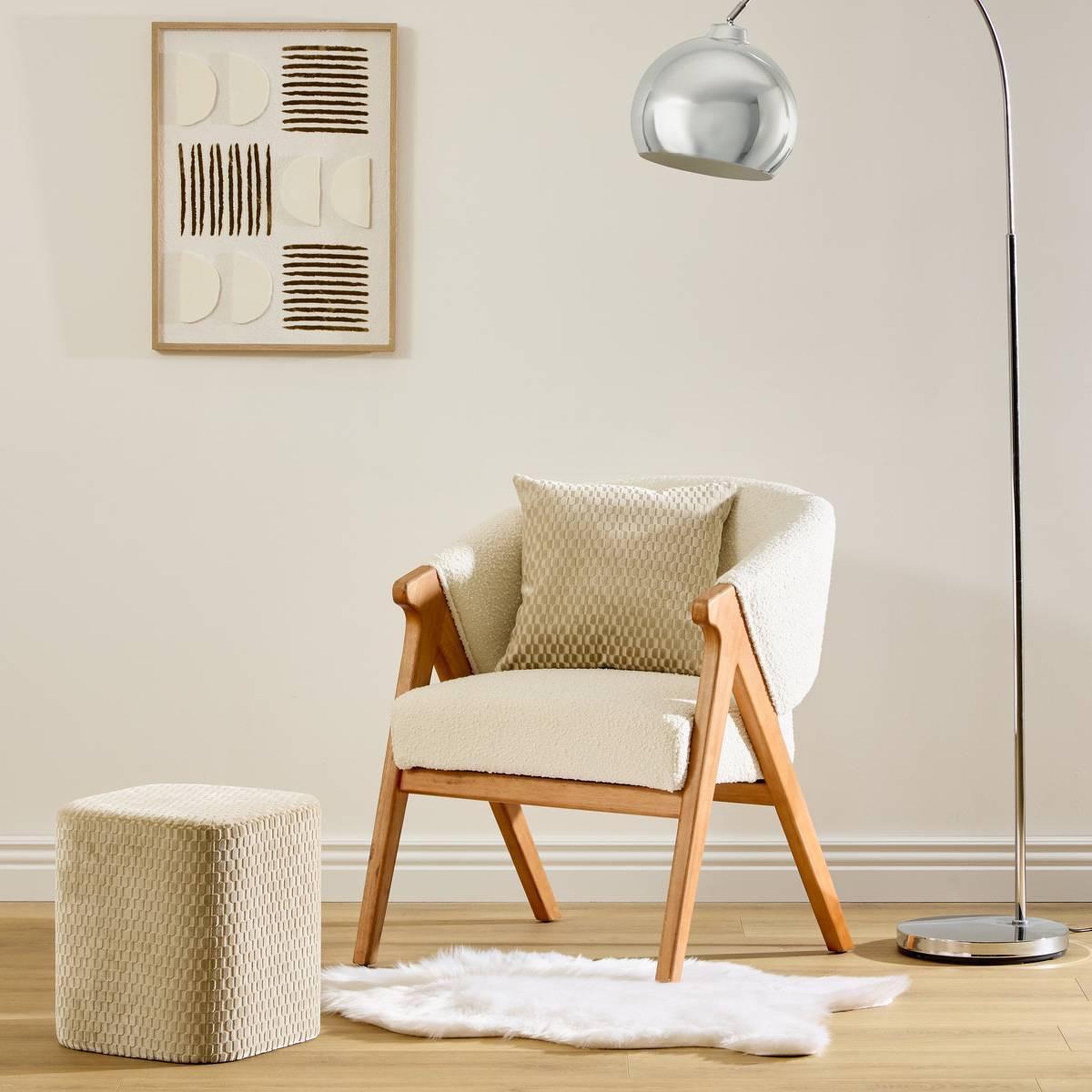 Voir la diapositive 5 : ATMOSPHERA Pouf en Velours  Selia  38cm Ivoire