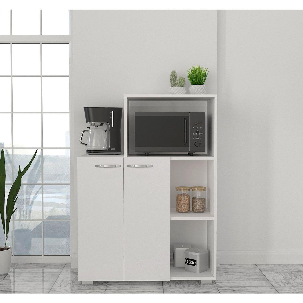 TOILINUX Meuble de rangement cuisine avec niche micro-ondes - Blanc