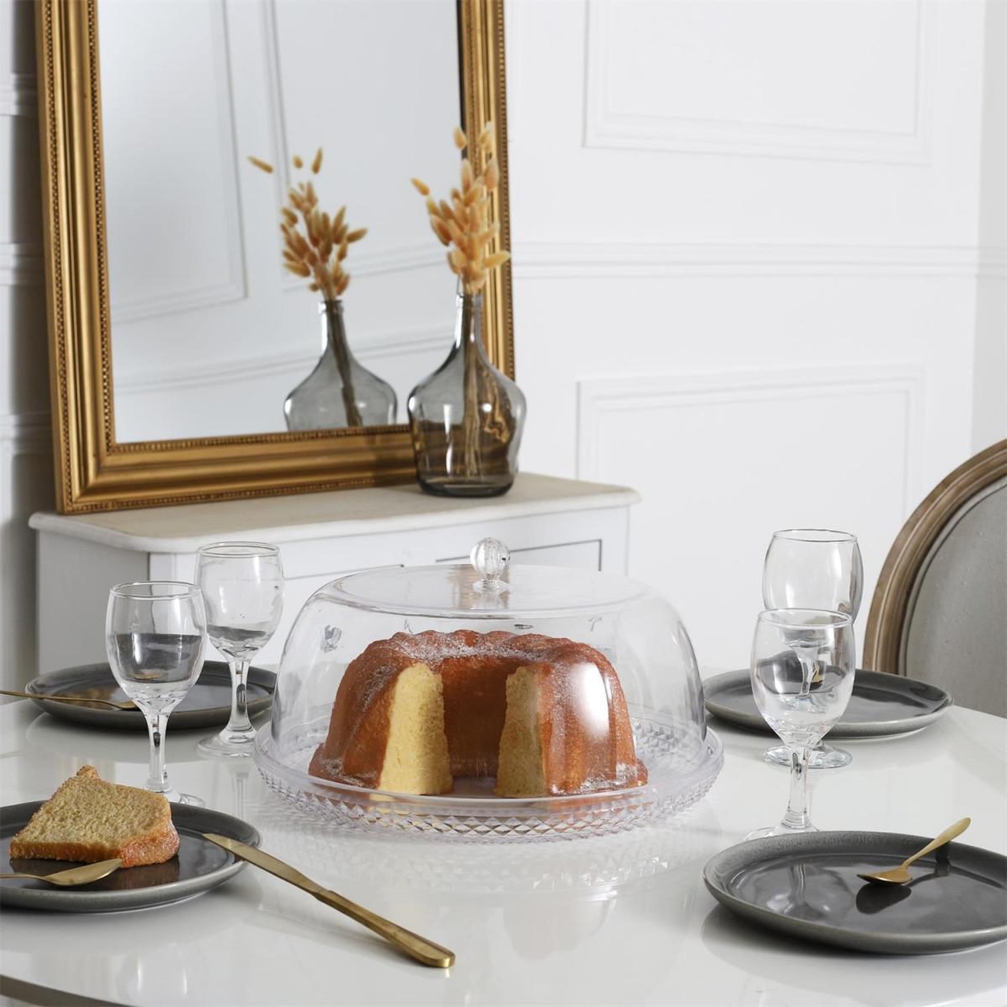 Voir la diapositive 2 : The Home Deco Factory Plat de présentation & cloche  gâteaux  33cm transparent