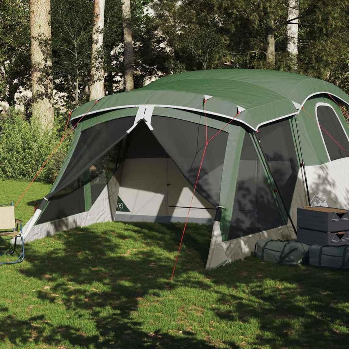 VIDAXL Tente de camping avec porche 4 personnes vert impermeable