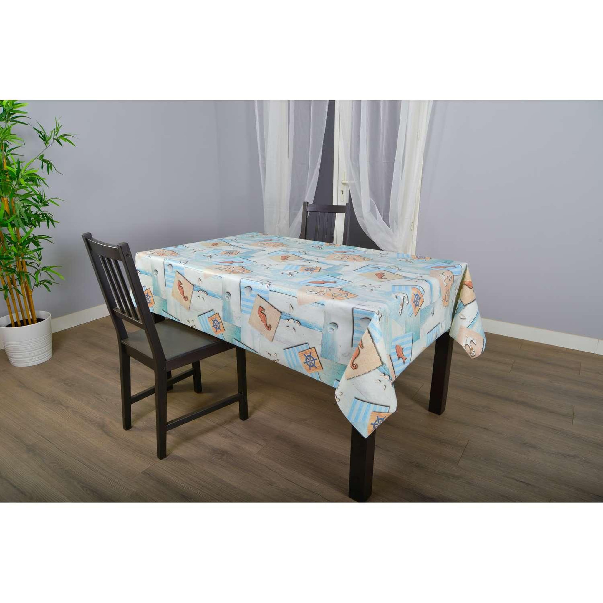 Voir la diapositive 2 : HABITABLE Nappe en toile cirée rectangulaire hypo - 140 x 250 cm - bleu