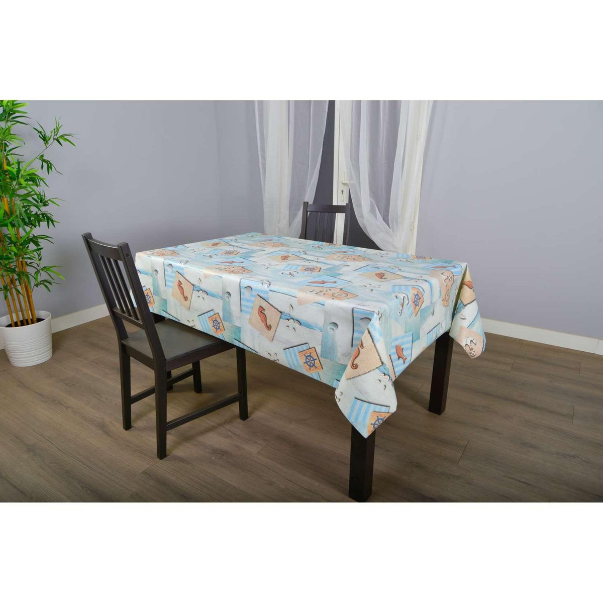 HABITABLE Nappe en toile cirée rectangulaire Hypo - 140 x 250 cm - Bleu