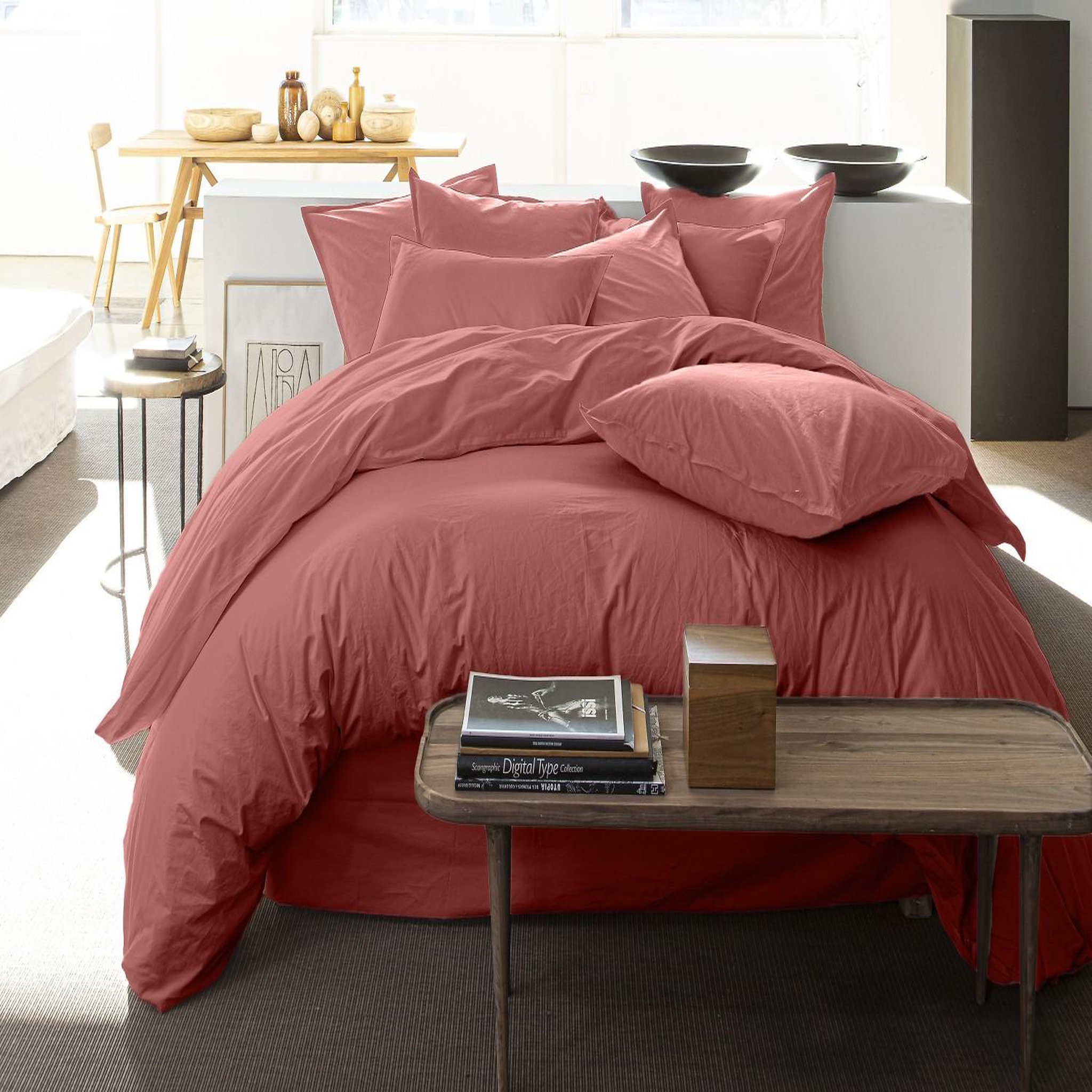 Voir la diapositive 3 : BATON ROUGE Drap housse 100% percale de coton lavé 80 fils/cm² - vieux rose