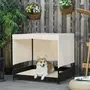 PAWHUT Canapé chien chat avec coussin déhoussable et auvent beige dim. 91L x 71l x 81H cm résine tressée aspect rotin brun foncé