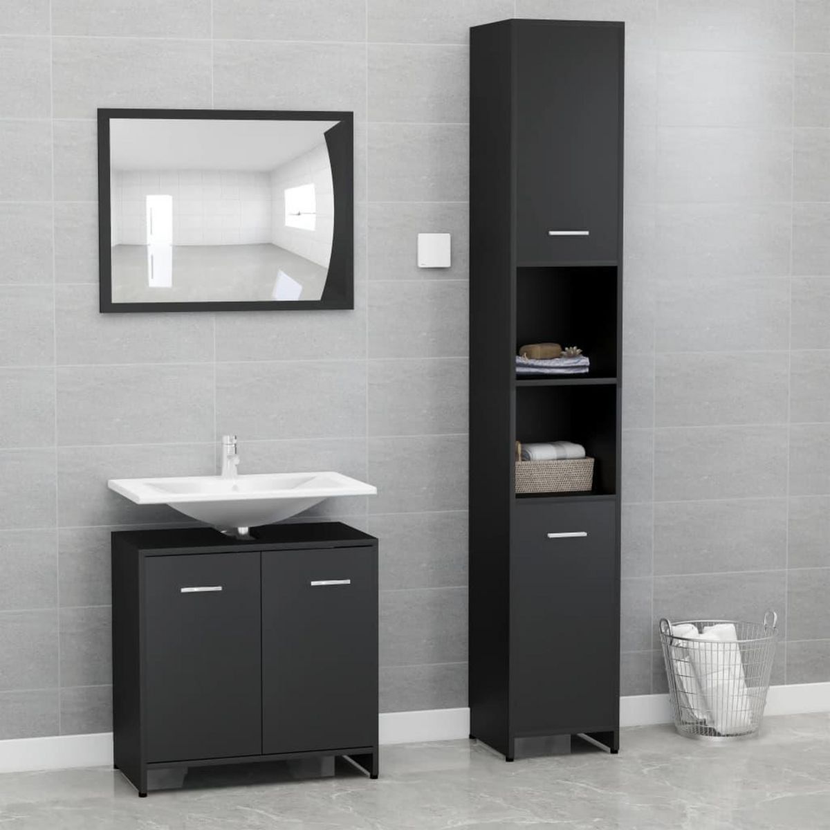 VIDAXL Ensemble de meubles de salle de bain 3 pcs Noir Bois ingenierie