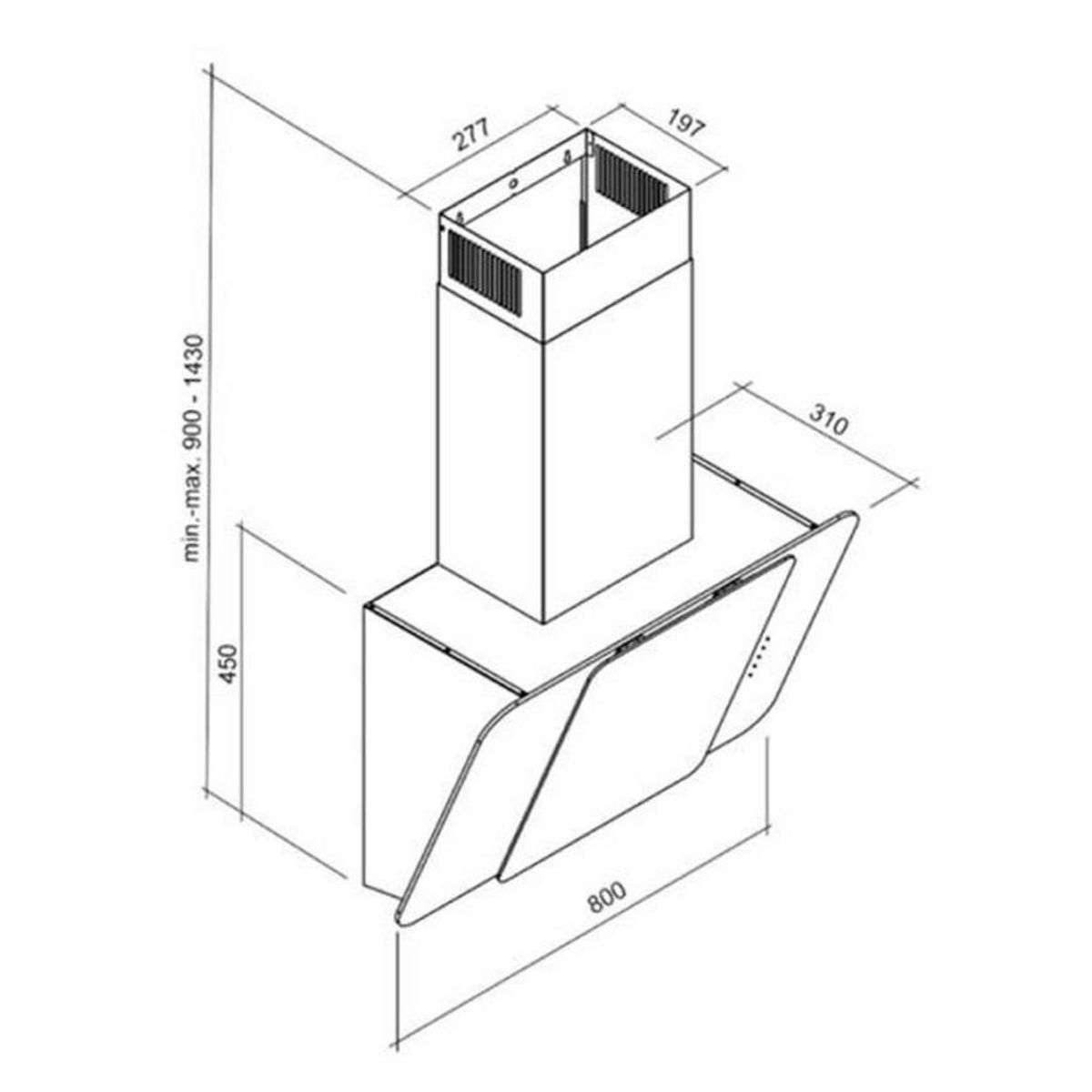 Glem Hotte décorative inclinée 80cm 736m3/h noir - ghw880bk