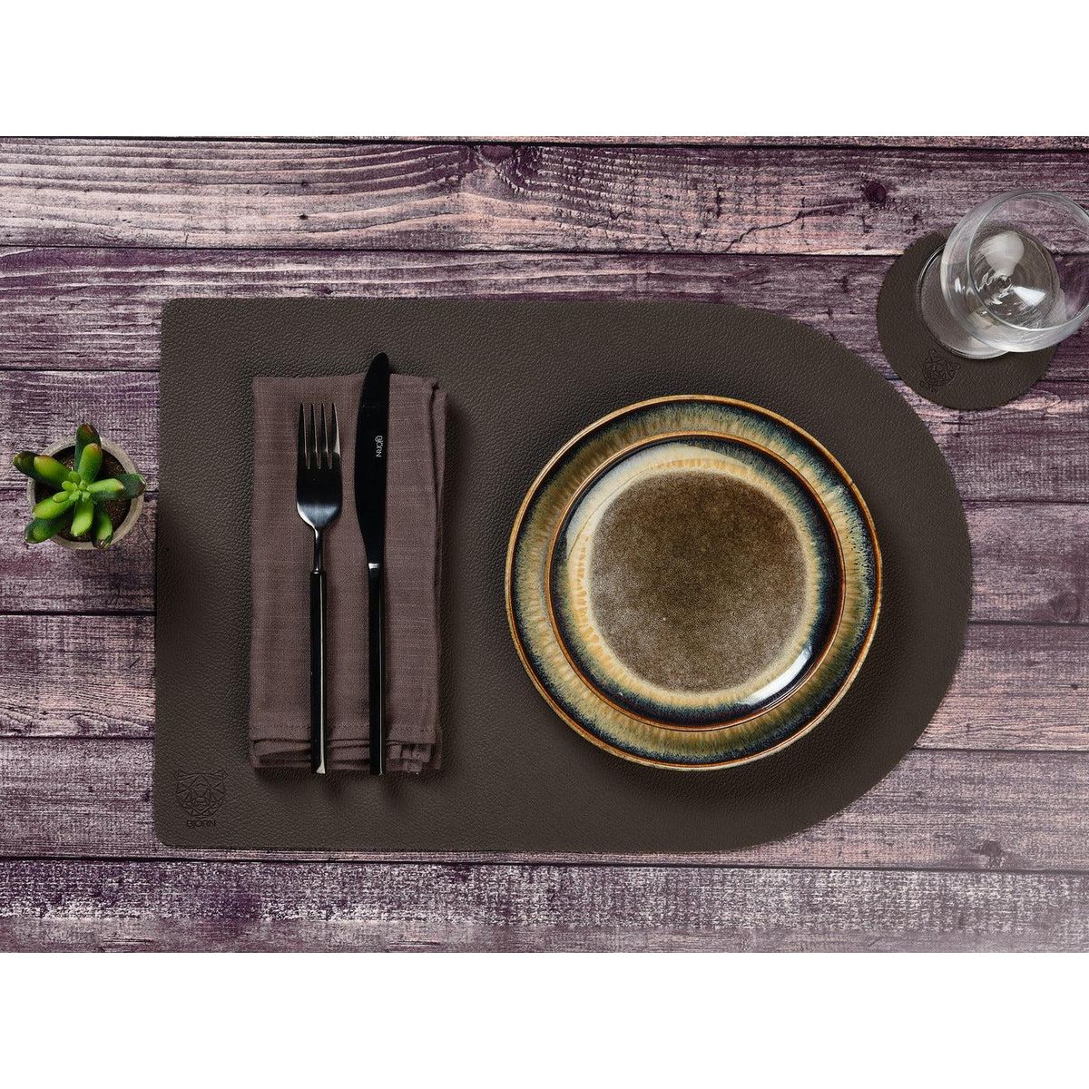 BJORN Sous-verre rond réversible - 6 pièces - Cuir recyclé orange et chocolat