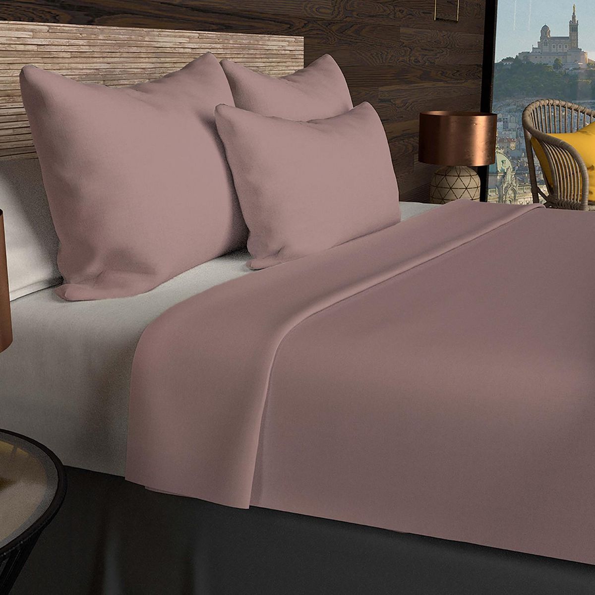 SOLEIL D'OCRE Drap plat en coton 57 fils UNI, par Soleil d'ocre