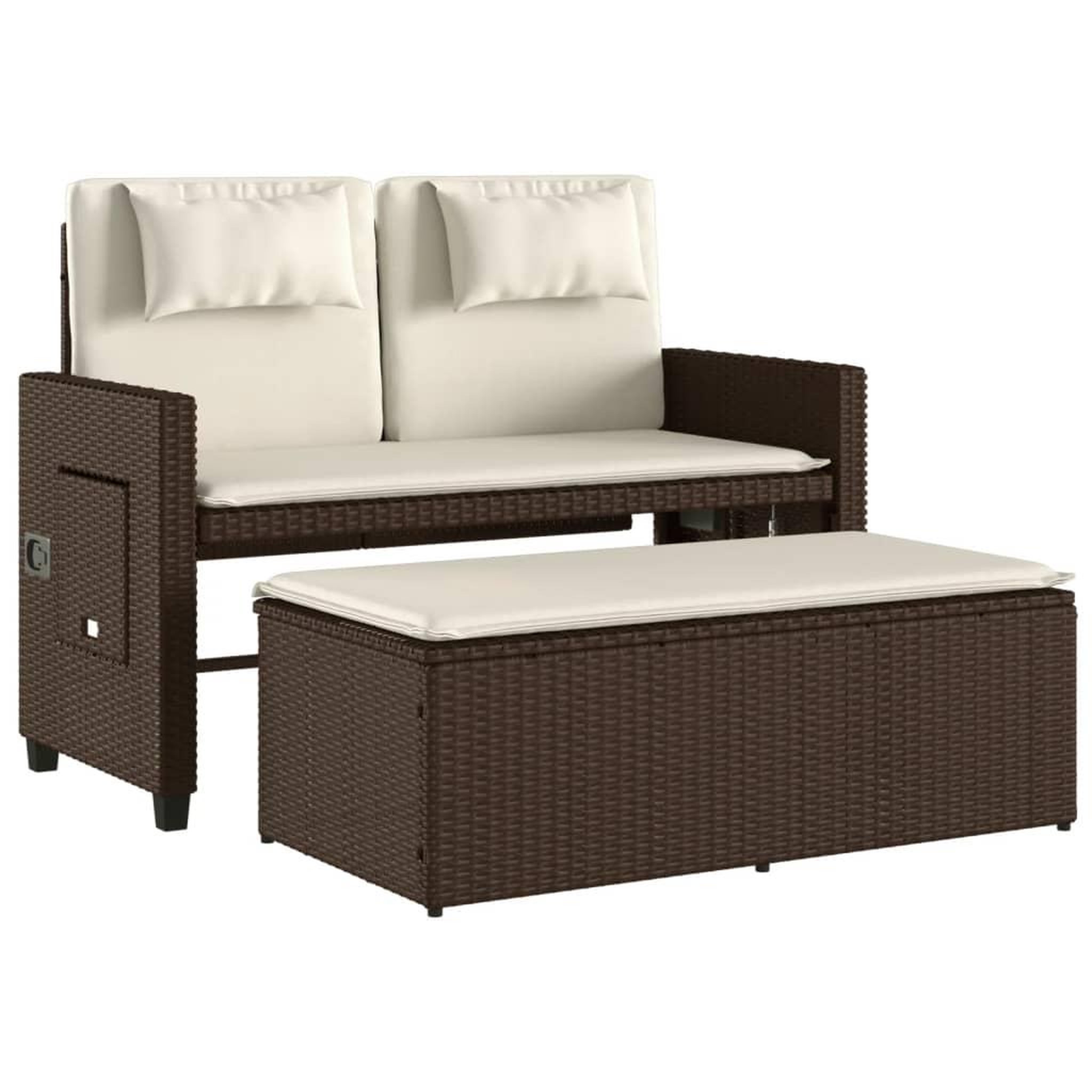Voir la diapositive 5 : VIDAXL Banc inclinable de jardin avec coussins marron resine tressee