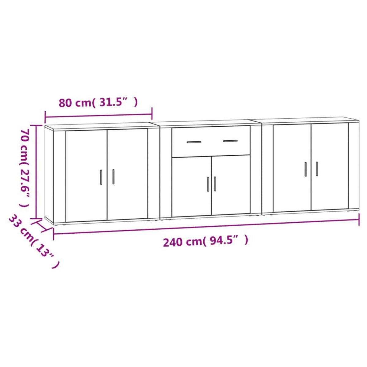 VIDAXL Buffets 3 pcs Blanc Bois d'ingenierie