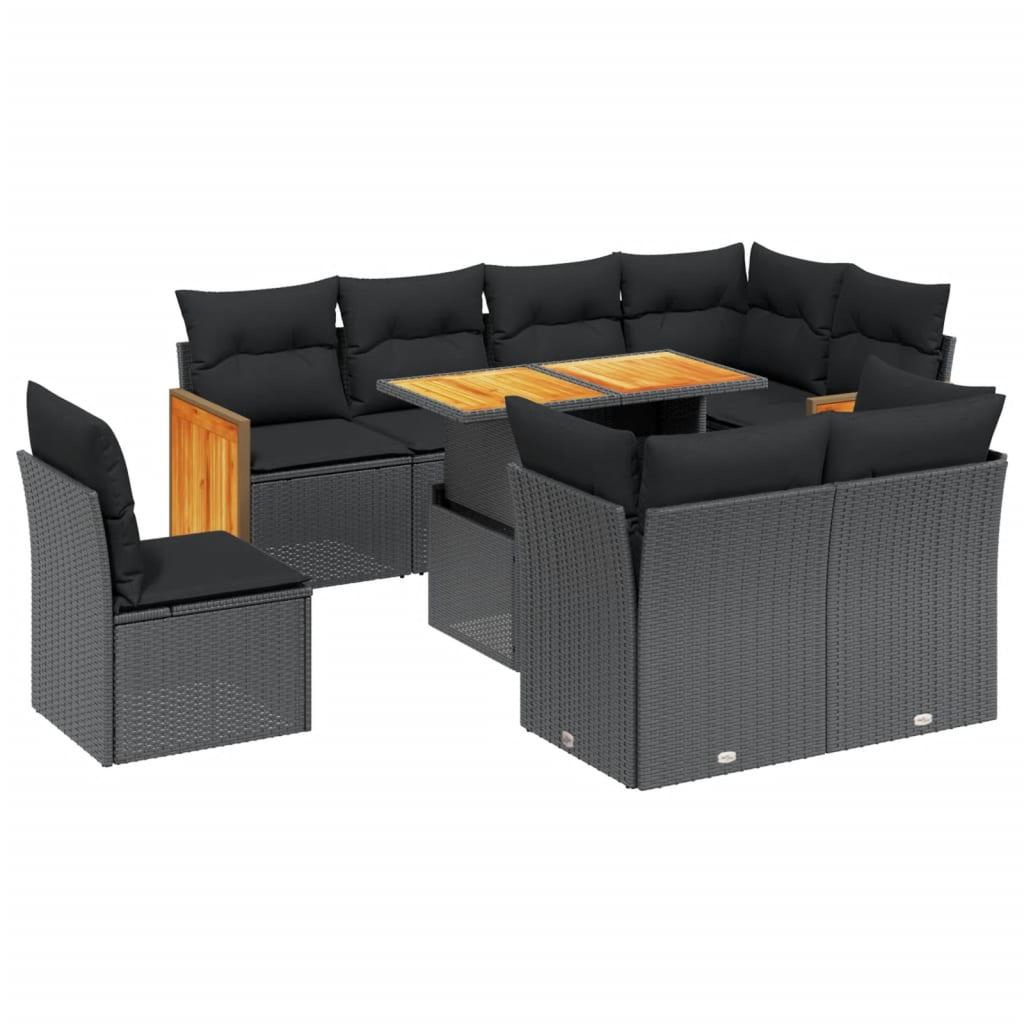 Voir la diapositive 2 : VIDAXL Salon de jardin 9 pcs avec coussins noir resine tressee