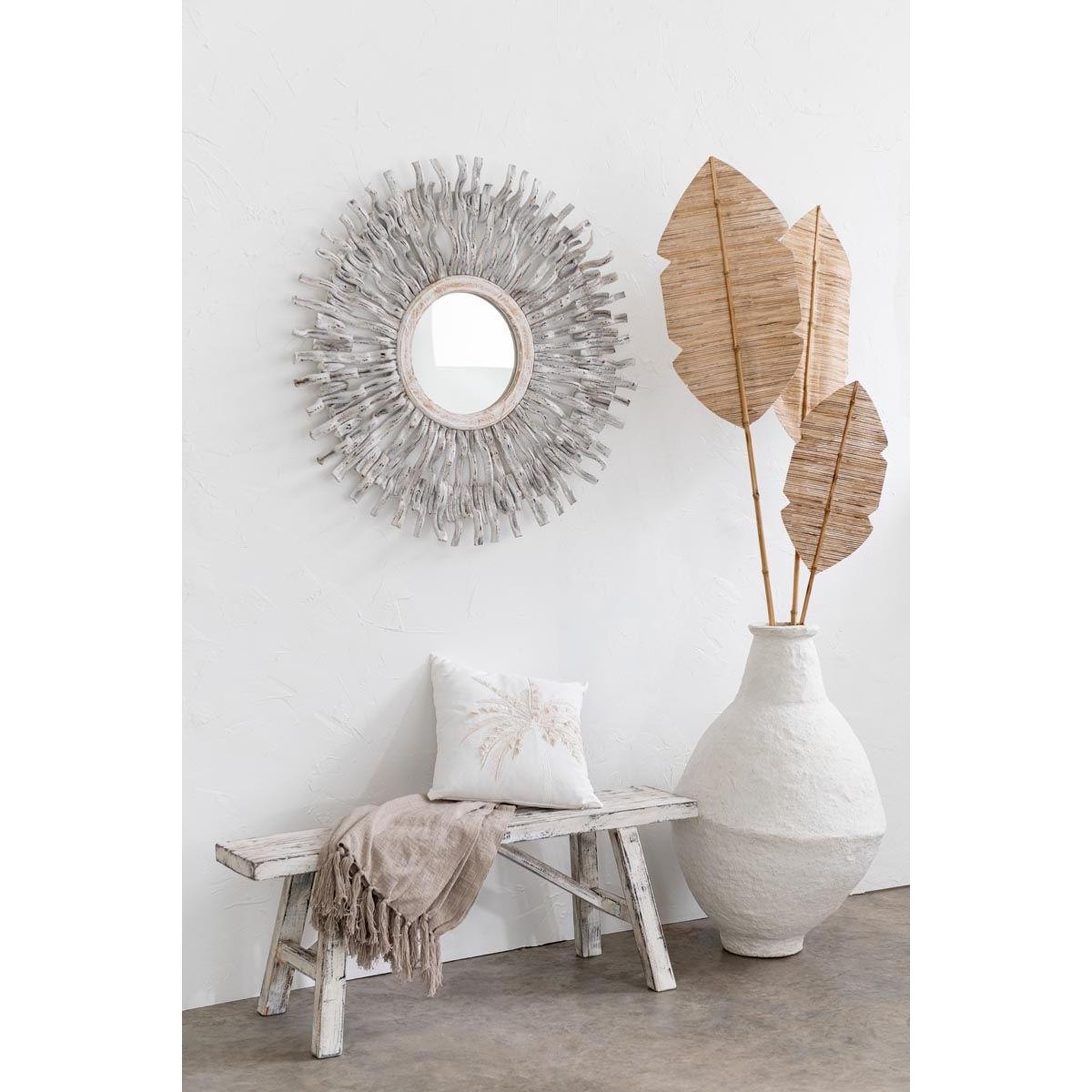 Voir la diapositive 4 : J-LINE Miroir Mural Déco  Soleil  100cm Blanc