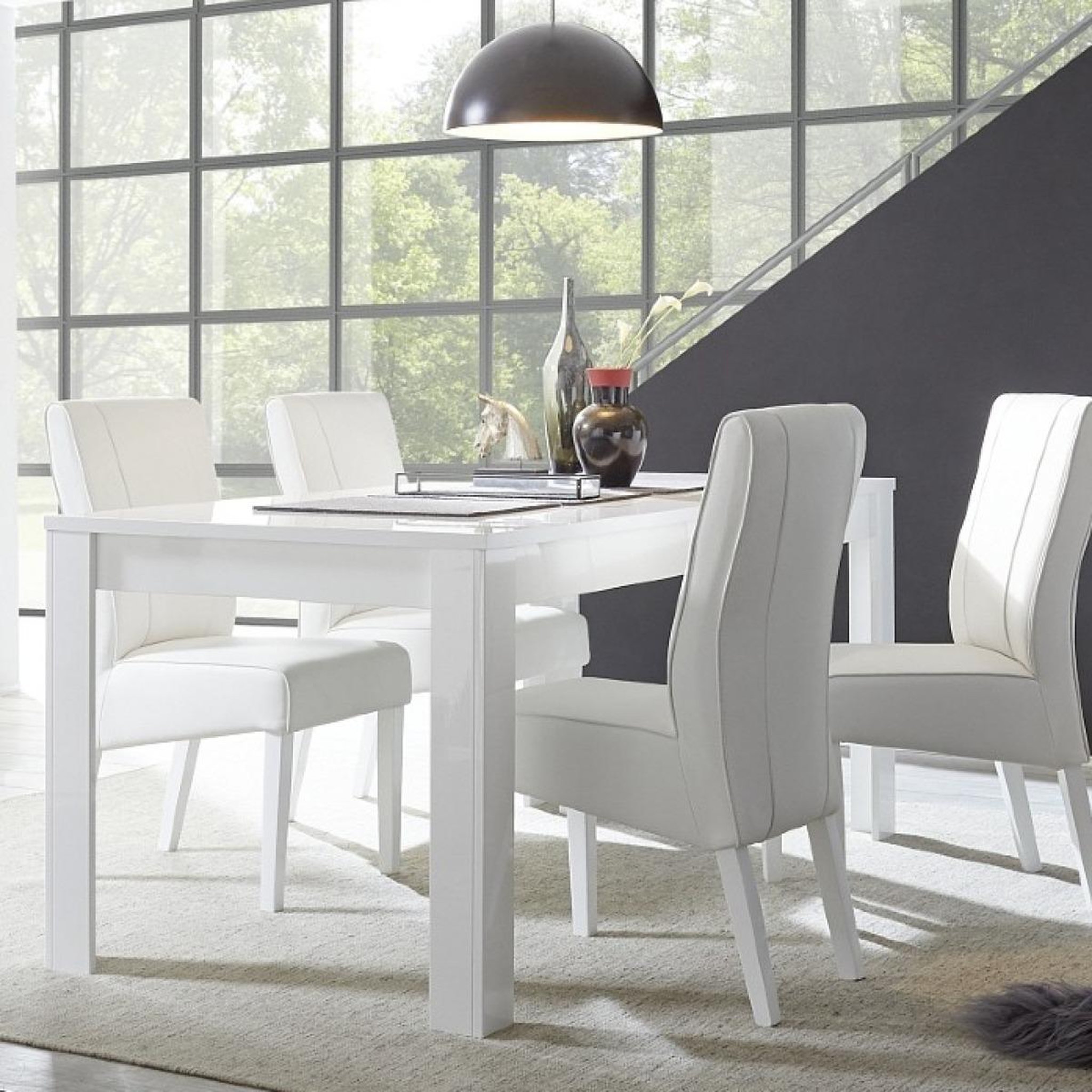 Voir la diapositive 2 : JLC KREATION Table à manger design laqué blanc 180cm MADO