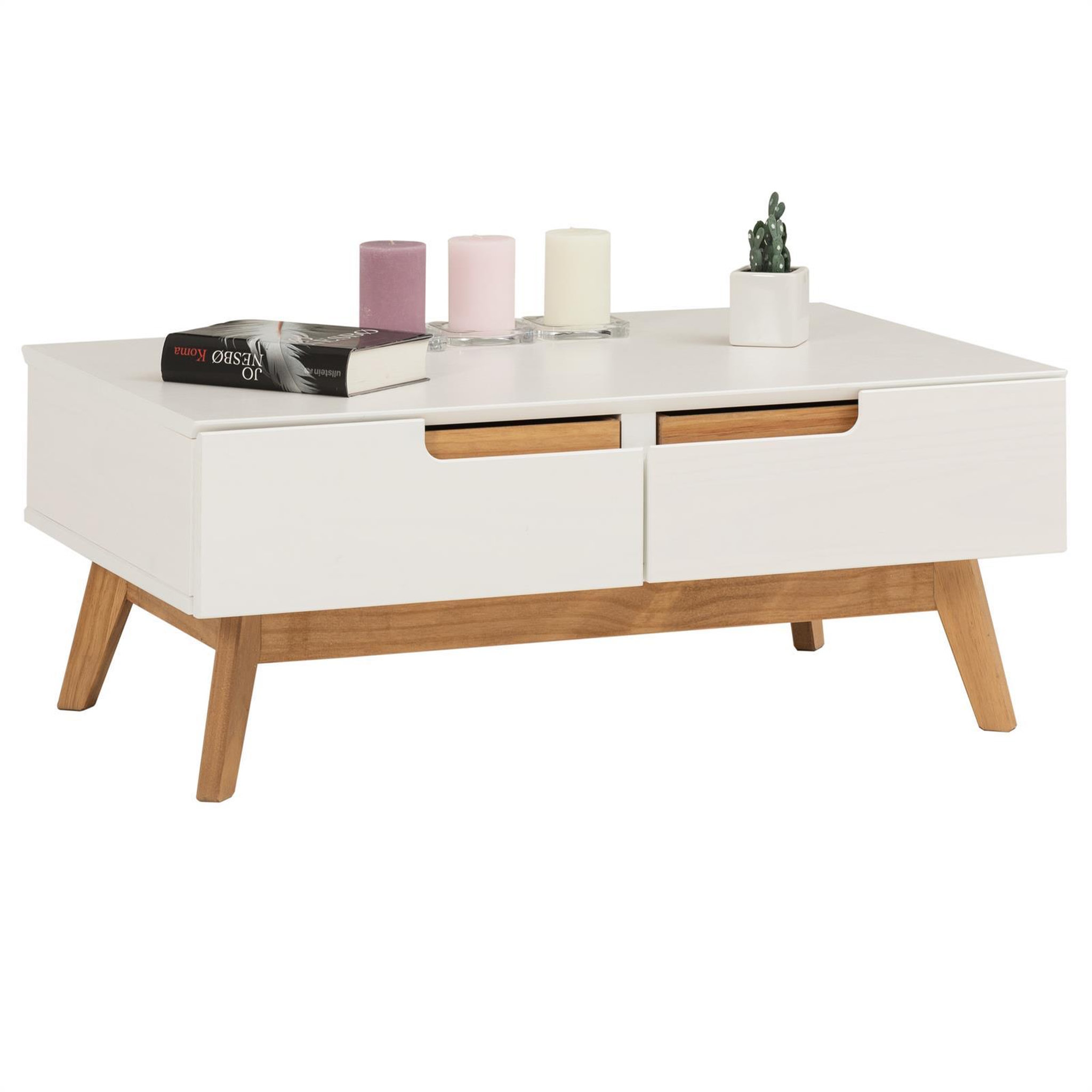 Voir la diapositive 1 : IDIMEX Table basse tibor, 2 tiroirs et 2 niches