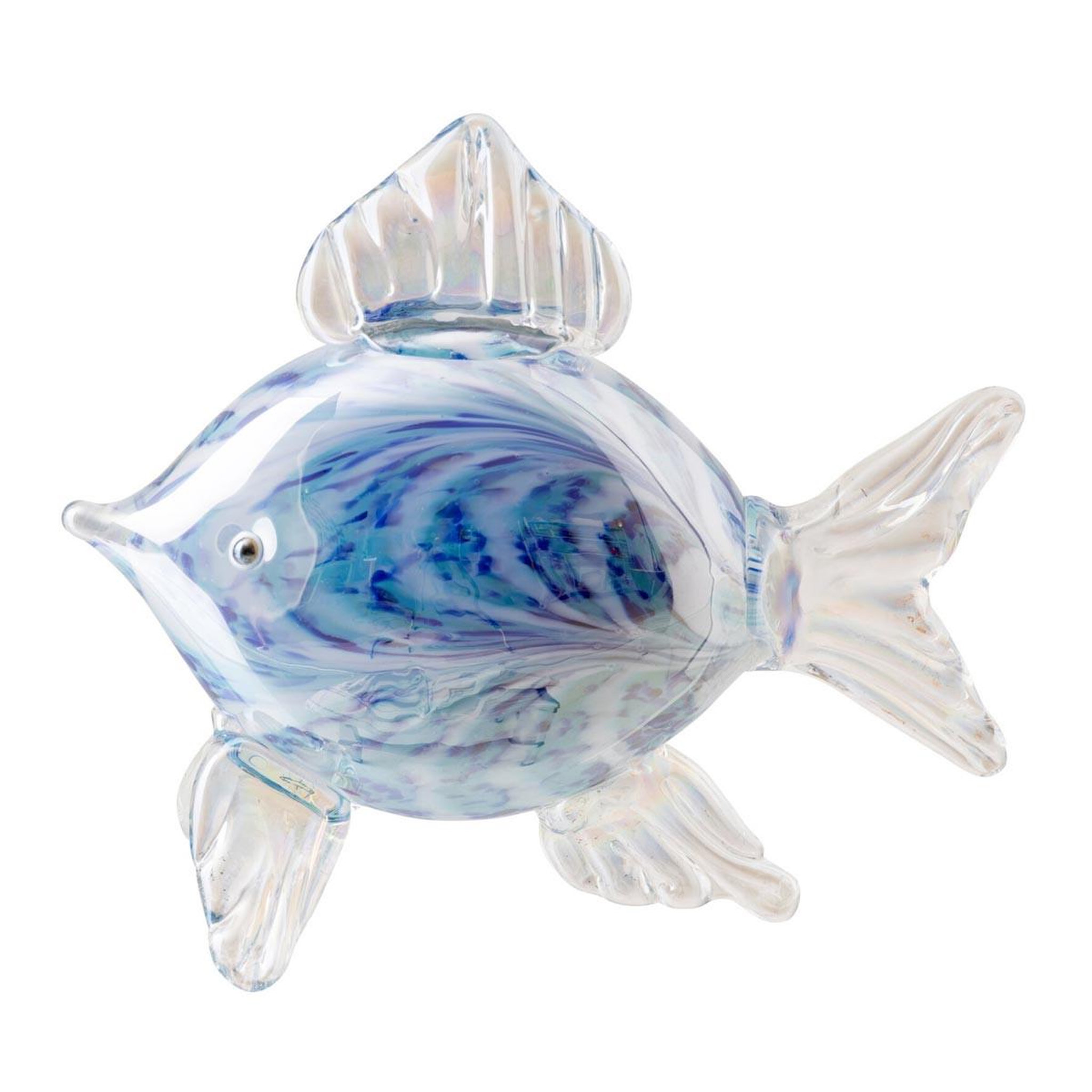 J-LINE Presse-papier poisson en verre  tropical  21cm bleu