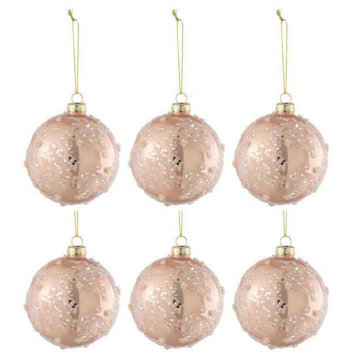 Paris Prix Lot de 6 Boules de Noël  Givre Paillettes  8cm Rose Clair