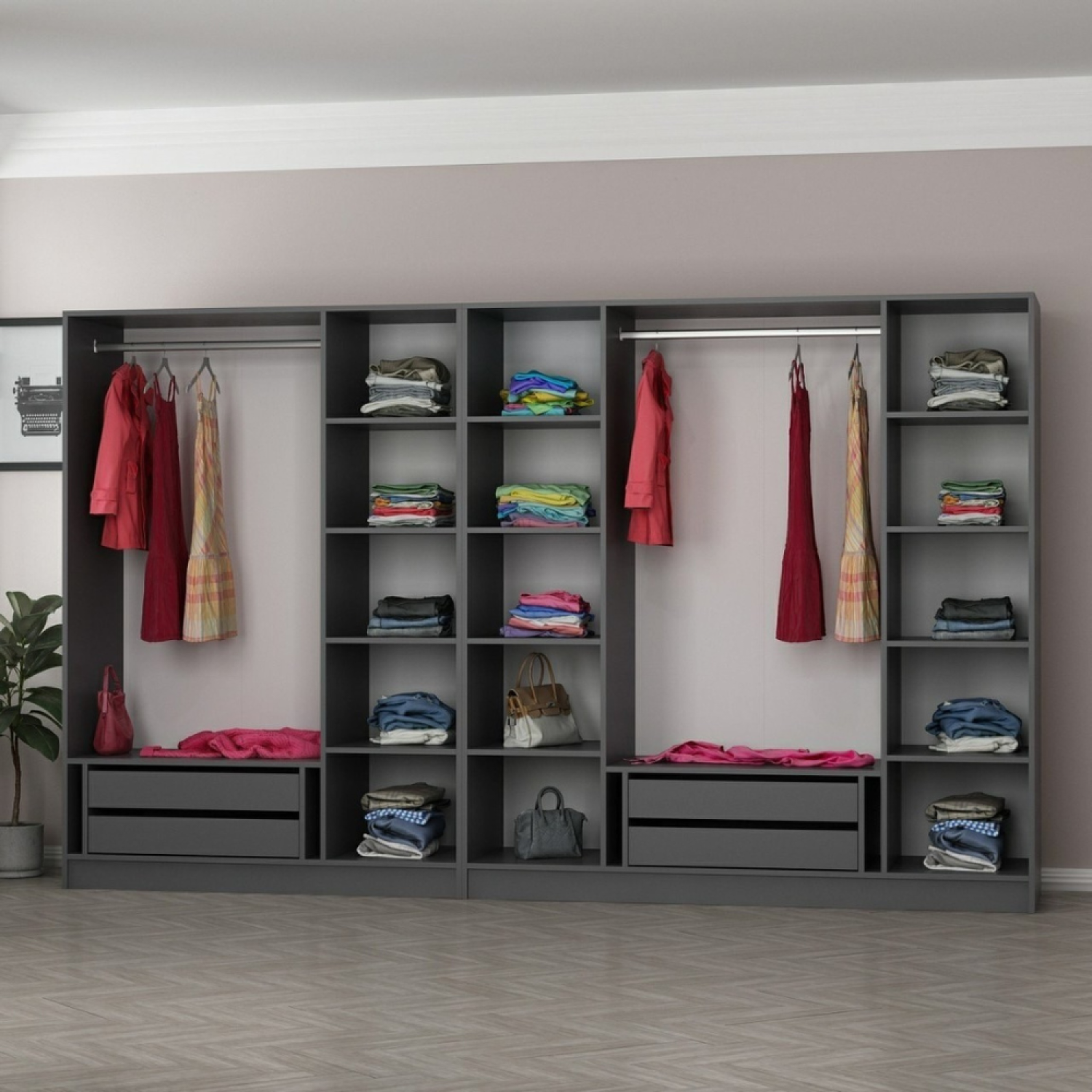 Voir la diapositive 6 : CONCEPT USINE Dressing avec étagères et penderies - 21 espaces de stockage - 315 x 210 x 52 cm montmartre