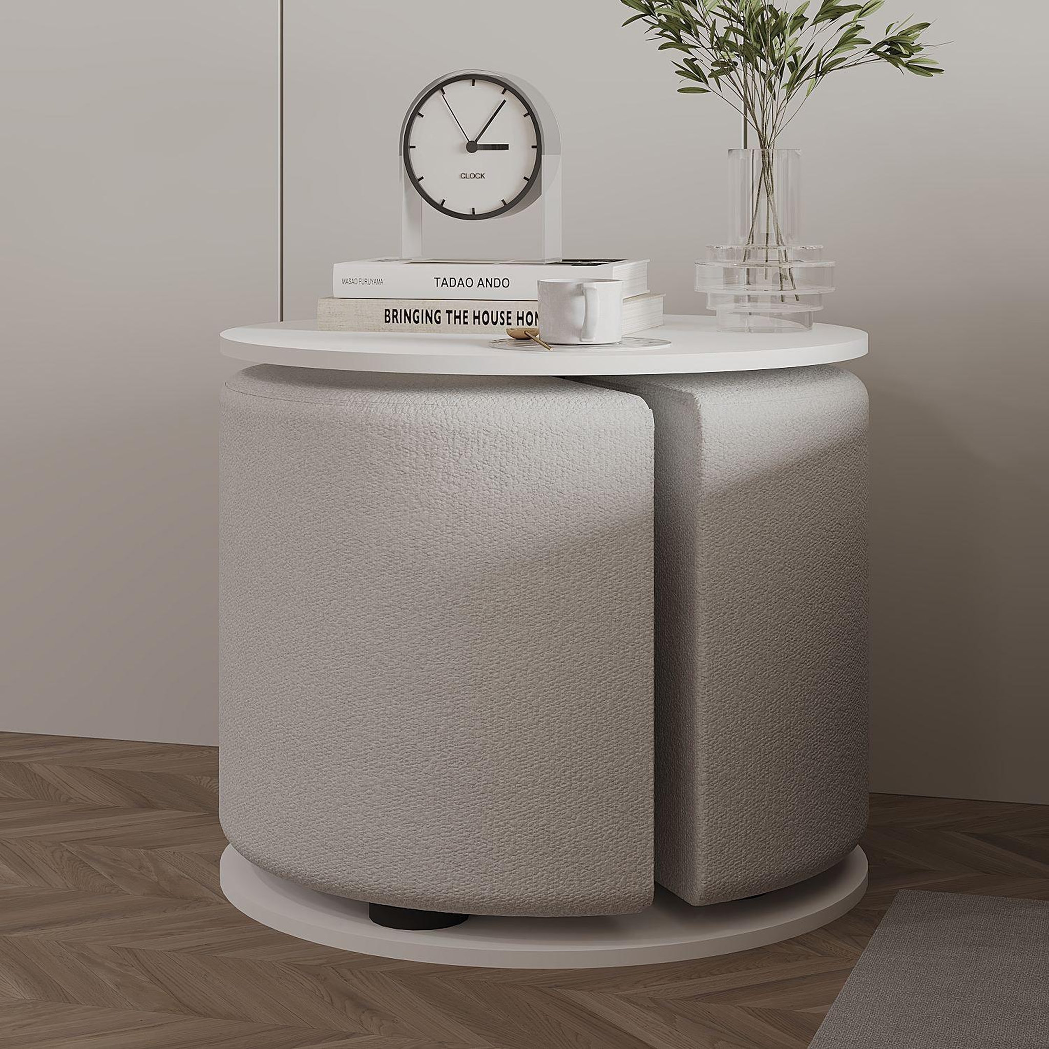 Voir la diapositive 3 : Habitat et Jardin Table d'appoint avec pouf en bois  vexana  - 43 x 43 x 47 cm - blanc