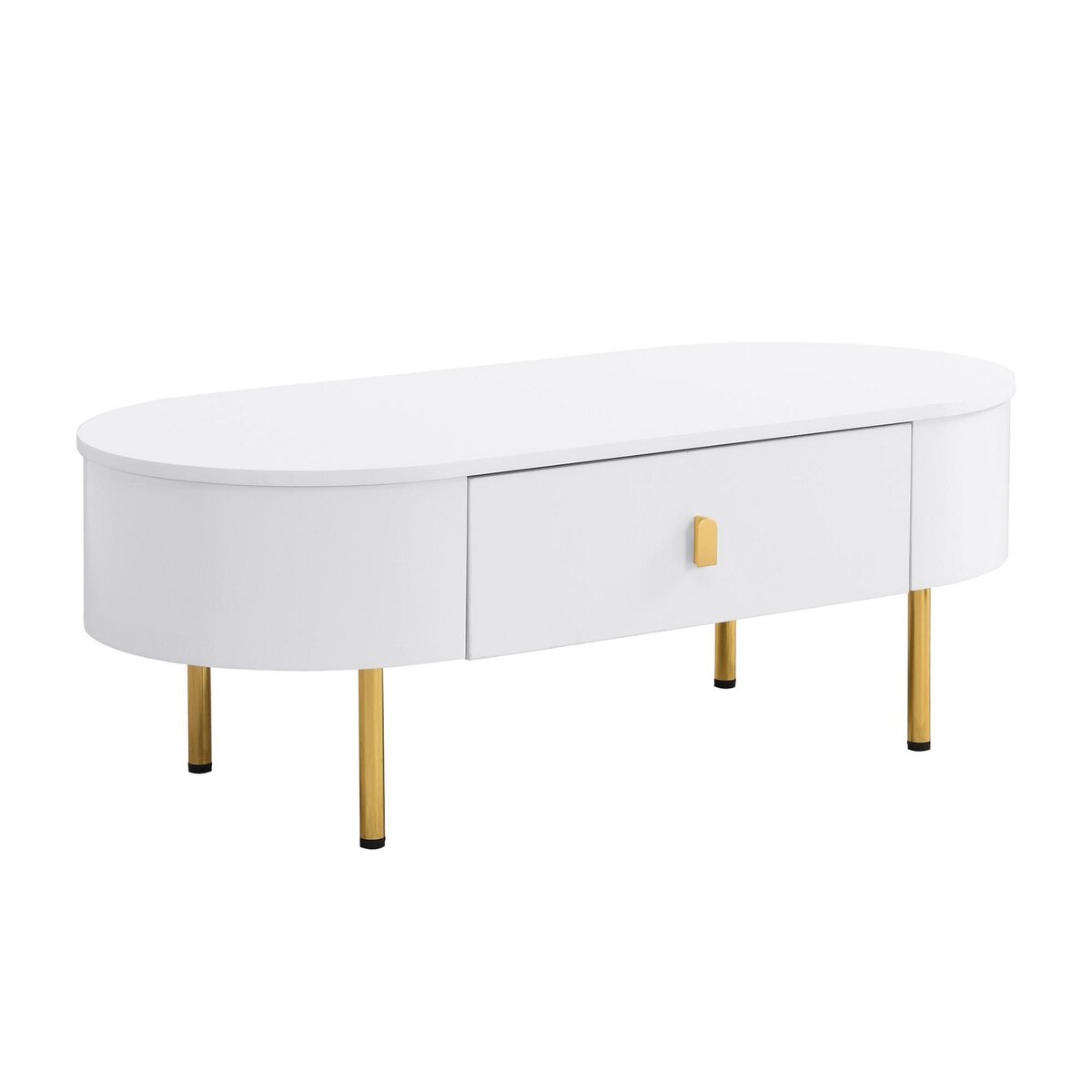 MERAX Table Basse Ovale Avec 2 Tiroirs Blanc