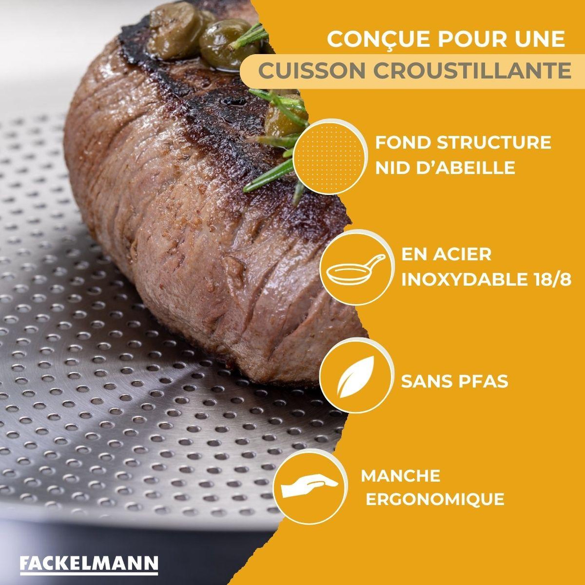 Voir la diapositive 4 : Fackelmann Poêle 20 cm en inox 18/8 fackelmann ovalgriff