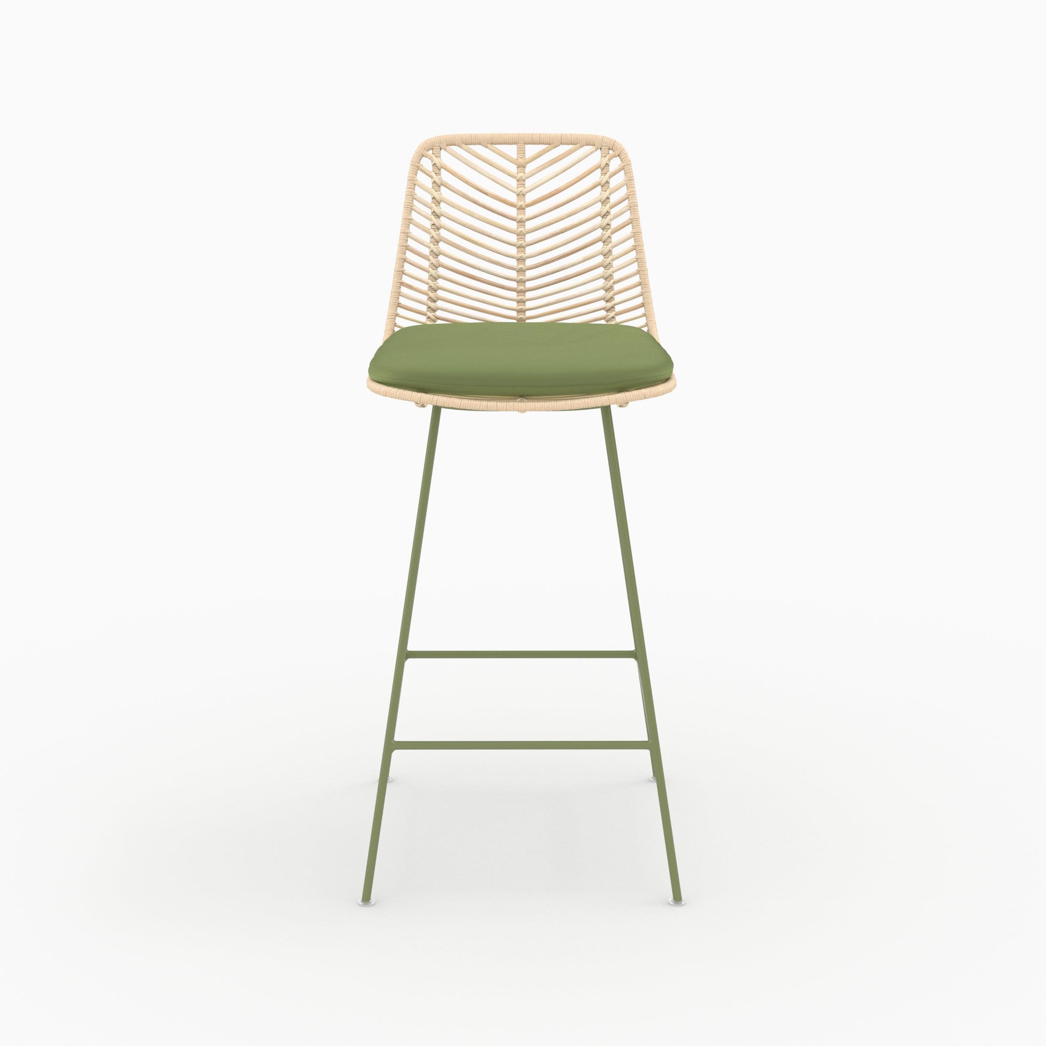 Voir la diapositive 6 : MAISON PAVANE Lot de 2 chaises pour îlot central 66 cm en rotin et tissu vert-tamara