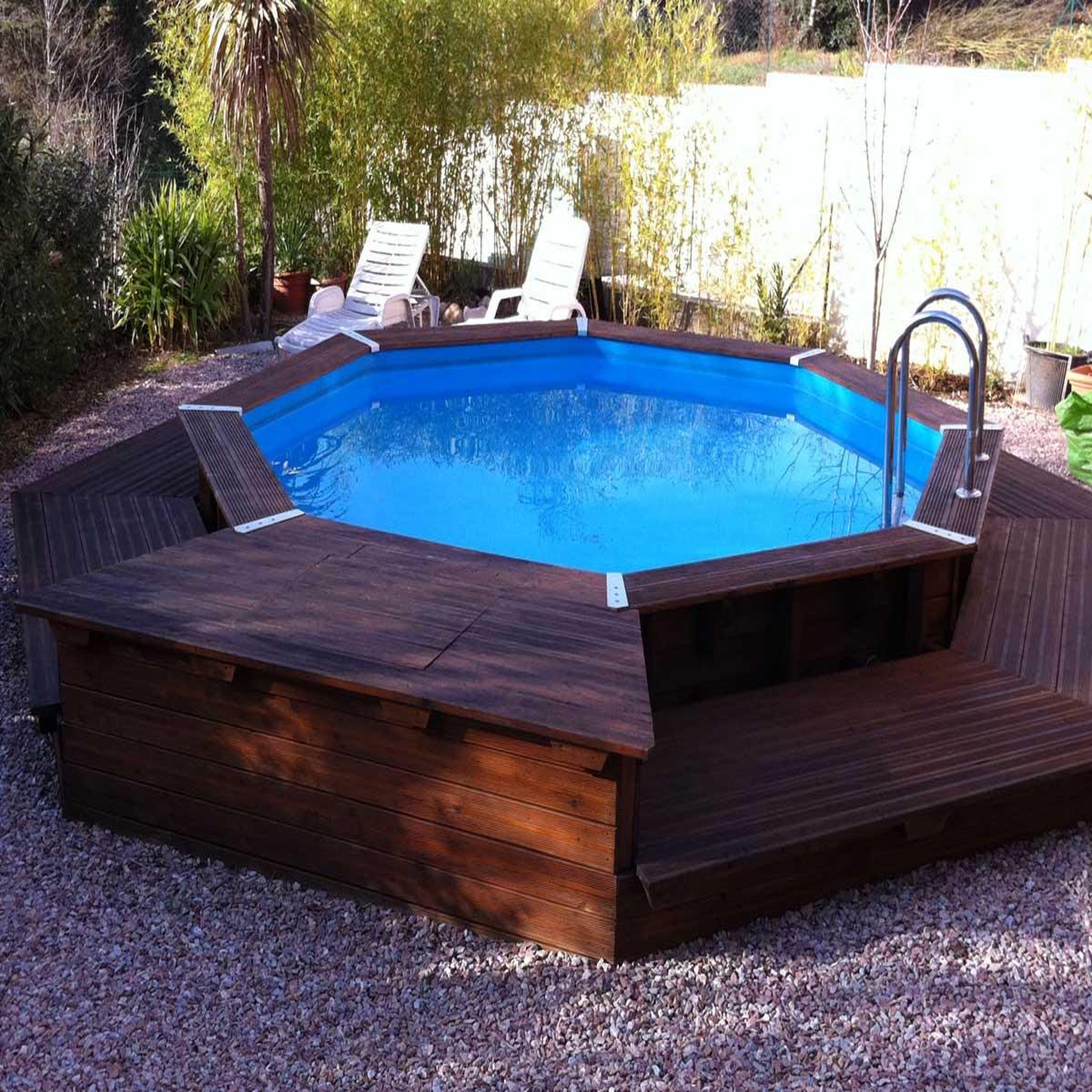 Voir la diapositive 5 : Ubbink Piscine bois Océa 4,30 x 1,20 m - Liner gris - Ubbink