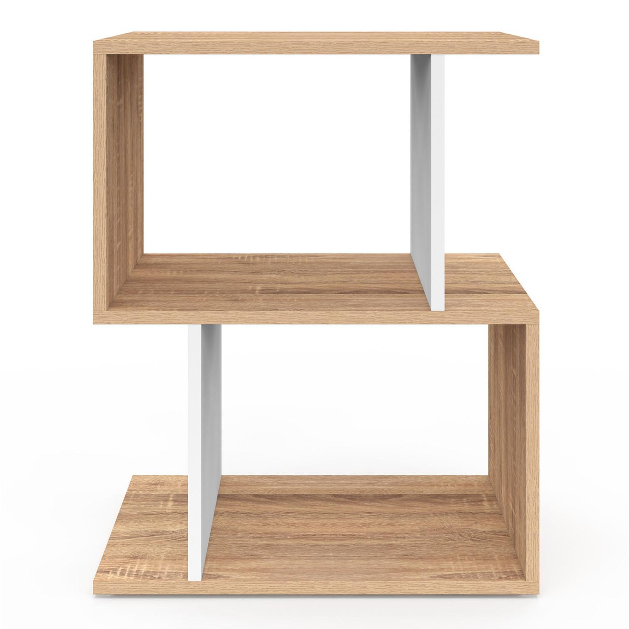 Voir la diapositive 3 : ID MARKET Lot de 2 tables de chevet sofia forme s avec rangements ouverts effet hêtre et blanc