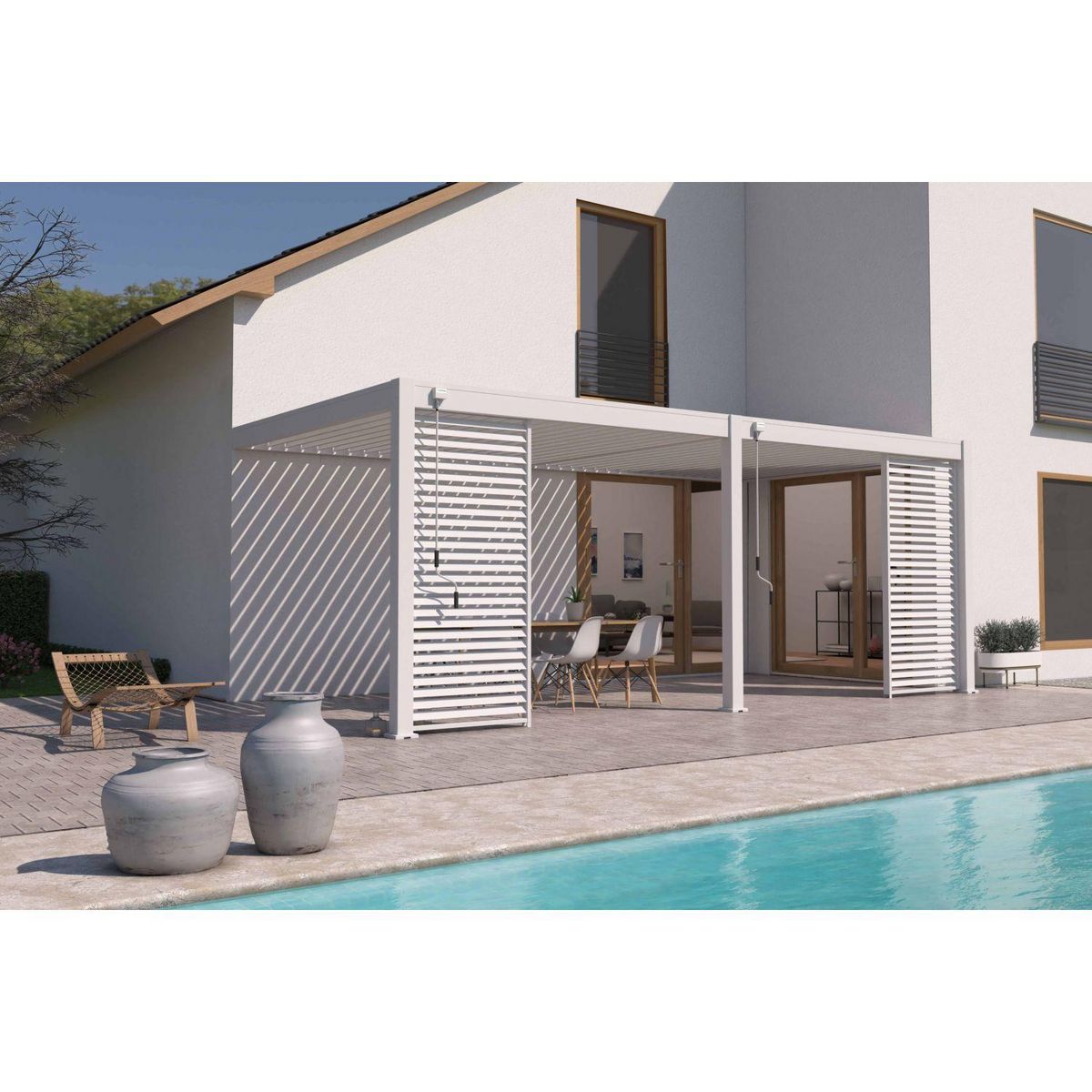 Pergola Bioclimatique adossée 3x6 m - Aluminium - Blanc -  VS OmBREA®