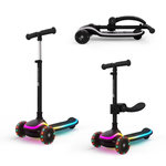 KINDERKRAFT Trottinette Kinderkraft RAKET UP 2-en-1 avec siège réglable, roues RGB LED, plateau lumineux, pliable dès bébé, Noir