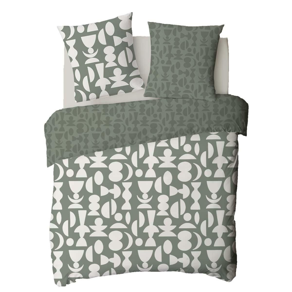 FUTURE HOME Parure de lit 2 personnes en coton 57 fils imprimé vert