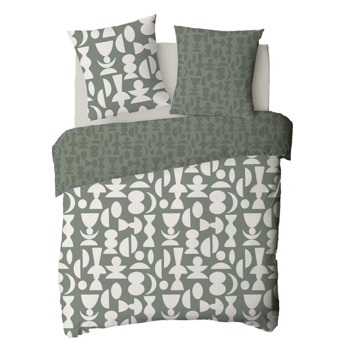 FUTURE HOME Parure de lit 2 personnes en coton 57 fils imprimé vert