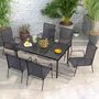 Voir la diapositive 2 : OUTSUNNY Ensemble de jardin 6 pers. 6 chaises empilables table plateau verre trempé 5 mm métal époxy textilène noir