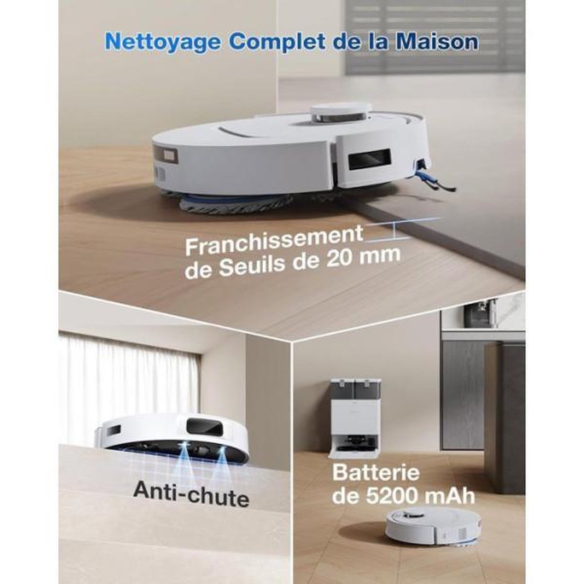 Voir la diapositive 6 : ECOVACS Robot Aspirateur Laveur Deebot T30C Gen 2 EU blanc