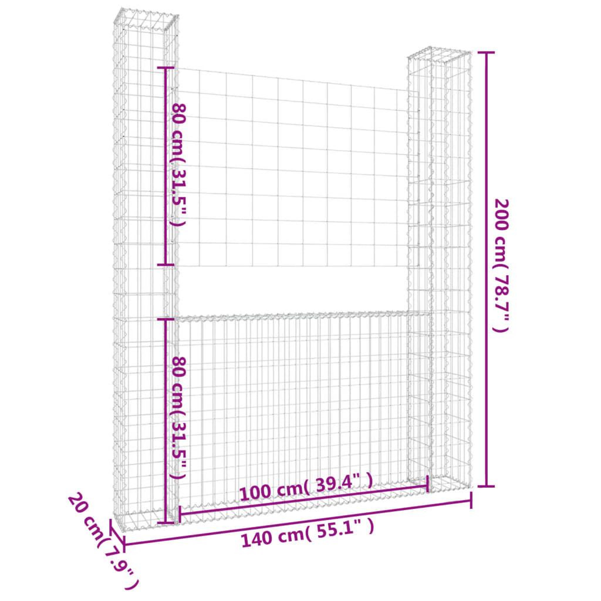 Voir la diapositive 6 : VIDAXL Panier de gabion en forme de U avec 2 poteaux Fer 140x20x200 cm