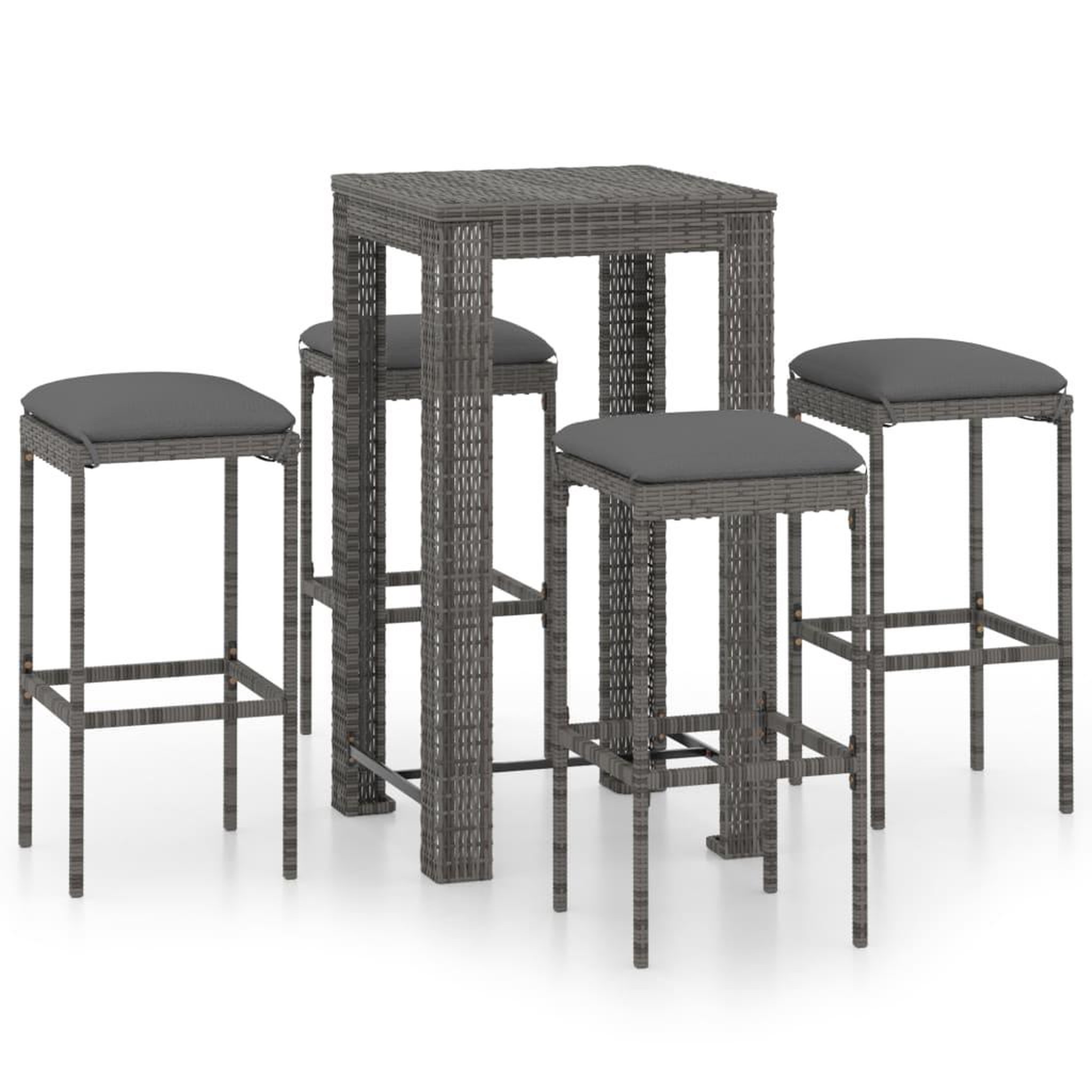 Voir la diapositive 2 : VIDAXL Ensemble de bar de jardin 5 pcs et coussins Resine tressee Gris