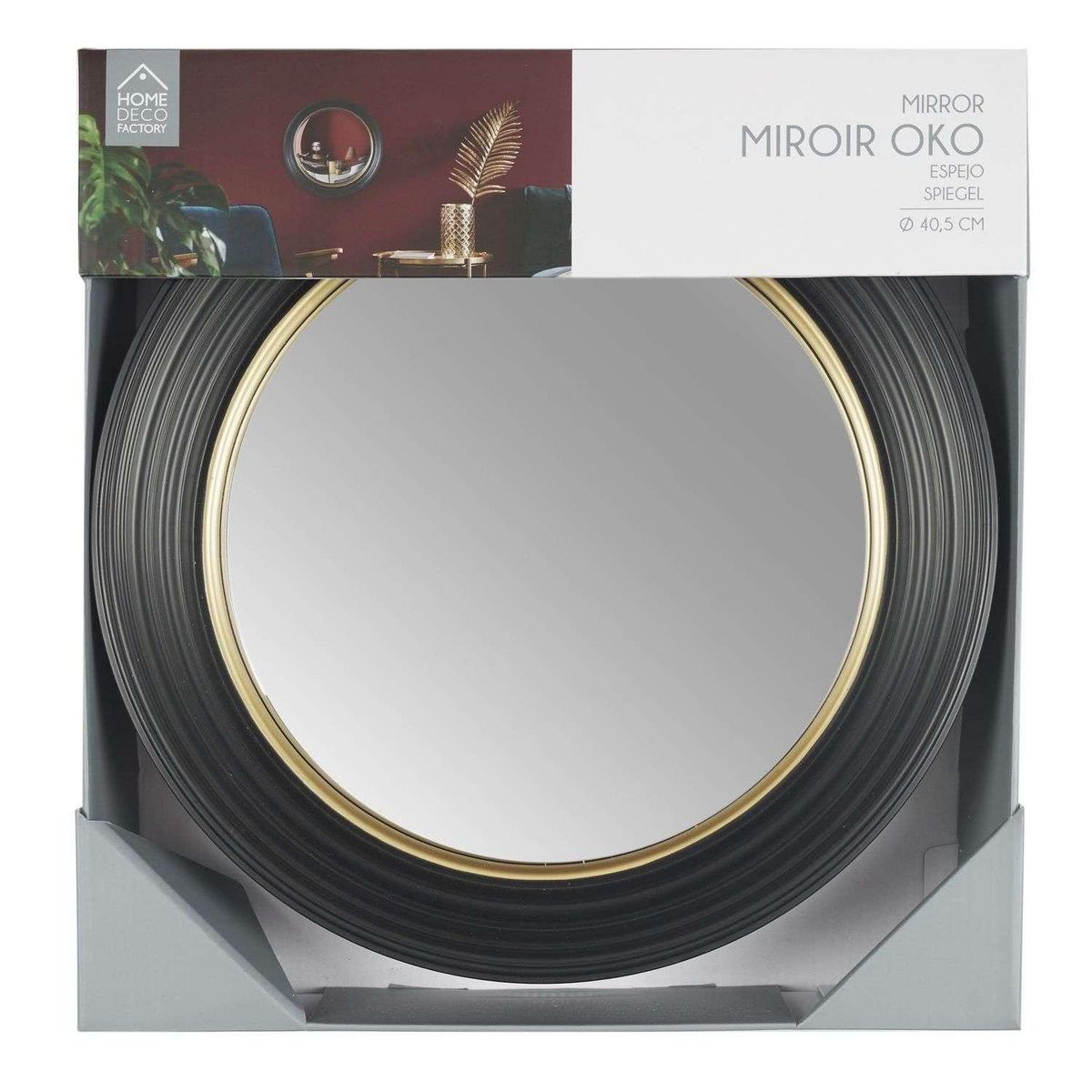 The Home Deco Factory Miroir convexe Diam. 40,5 cm - Noir et Doré