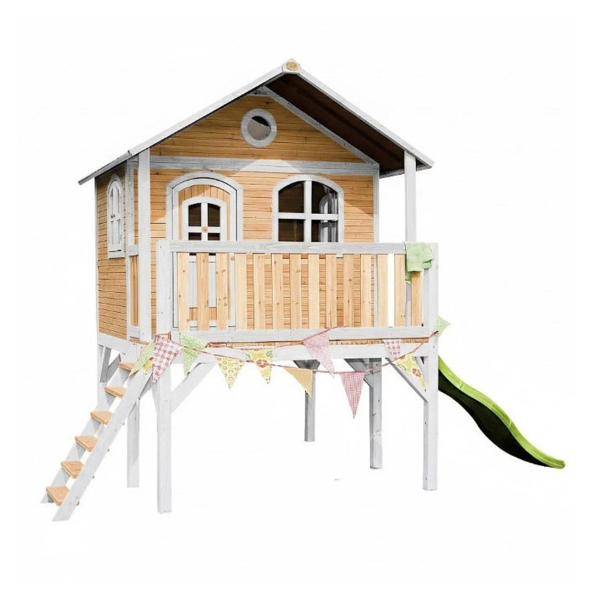 Axi House Maisonnette sophie marron-blanc toboggan vert citron
