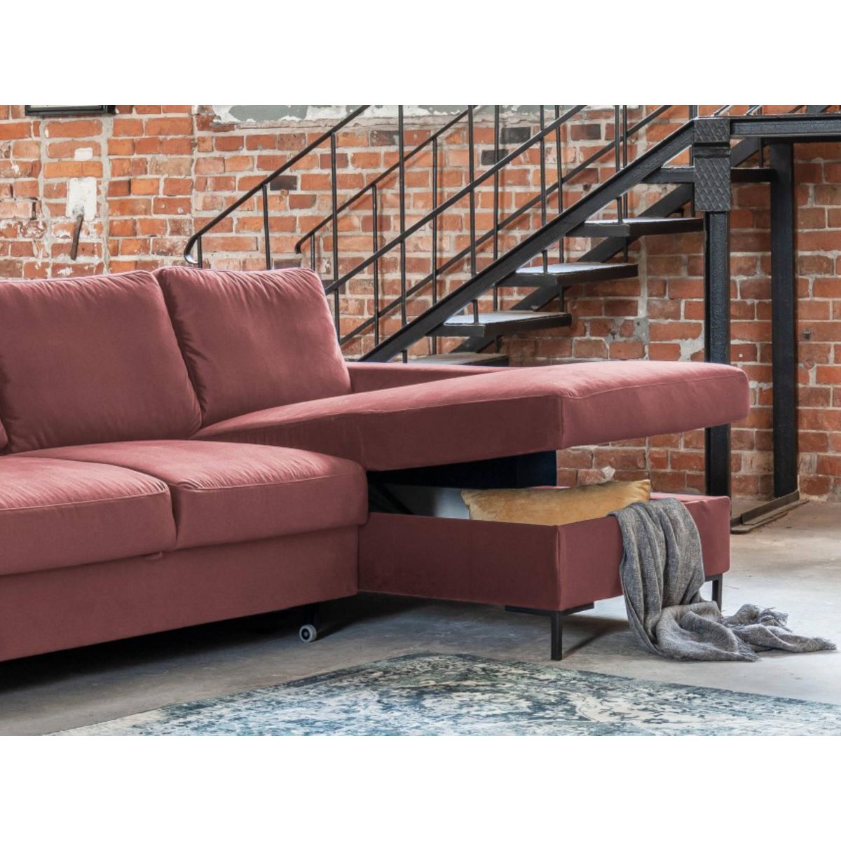 BEST MOBILIER Lilly - canapé d'angle droit - 4 places - convertible avec coffre - en velours