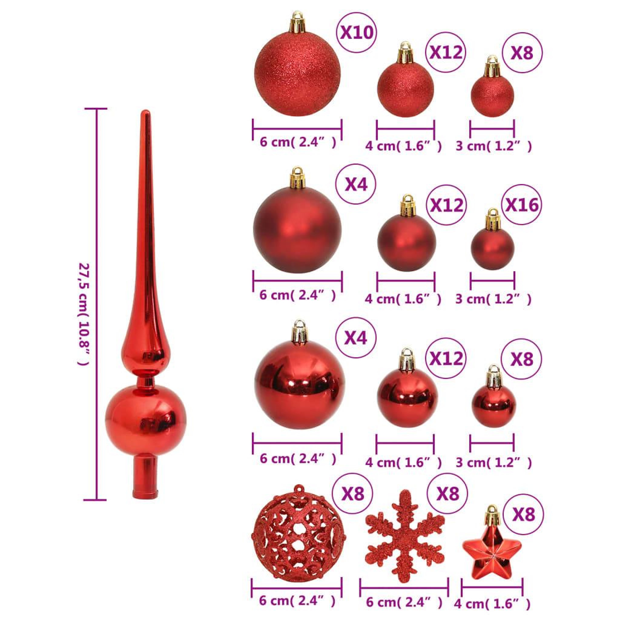 Voir la diapositive 6 : VIDAXL Ensemble de boules de Noël 111 pieces rouge polystyrene