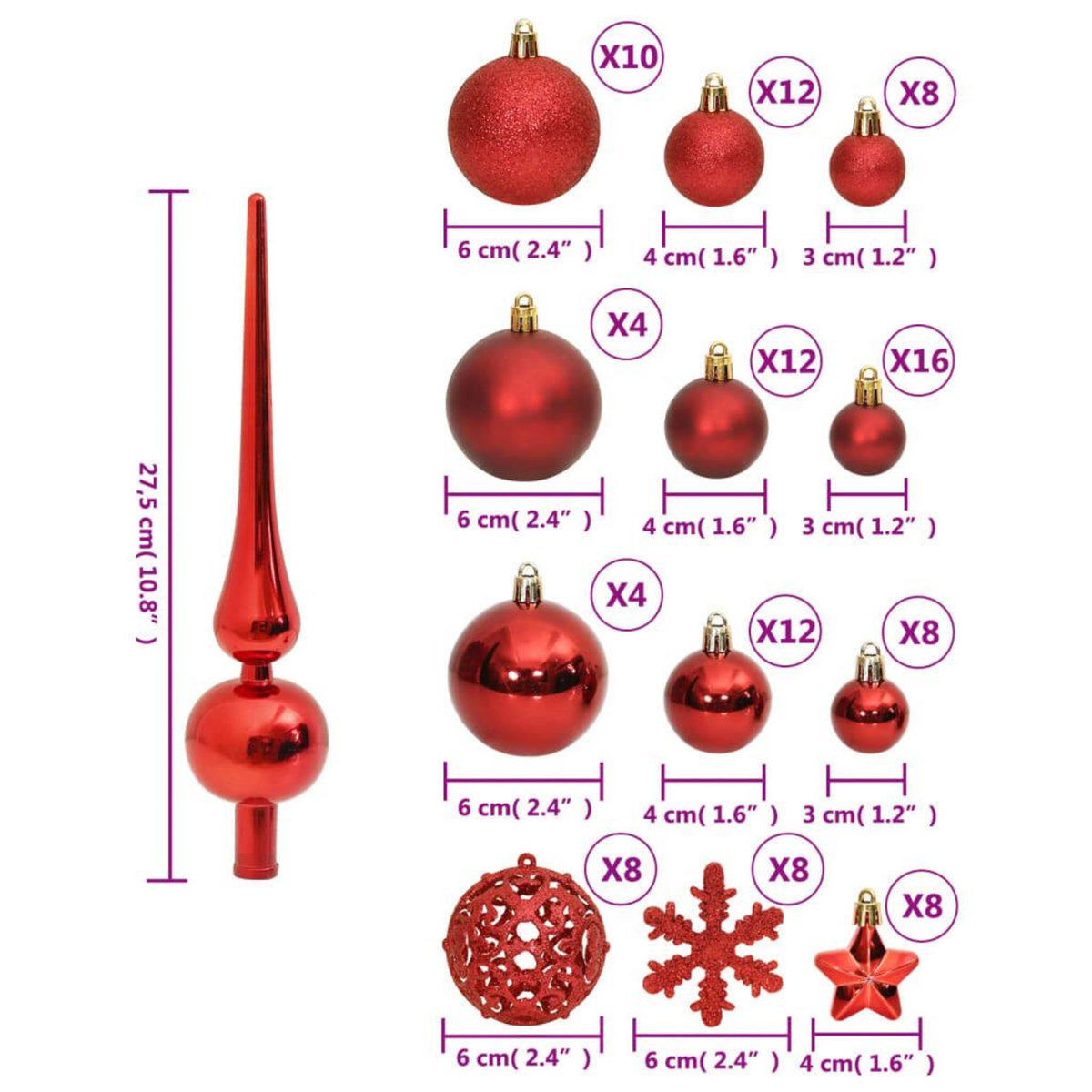 VIDAXL Ensemble de boules de Noël 111 pieces rouge polystyrene