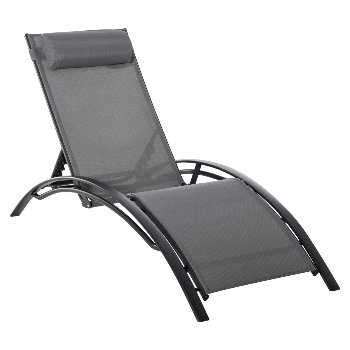 OUTSUNNY Bain de soleil transat design contemporain inclinable multi-positions tétière amovible incluse alu textilène gris