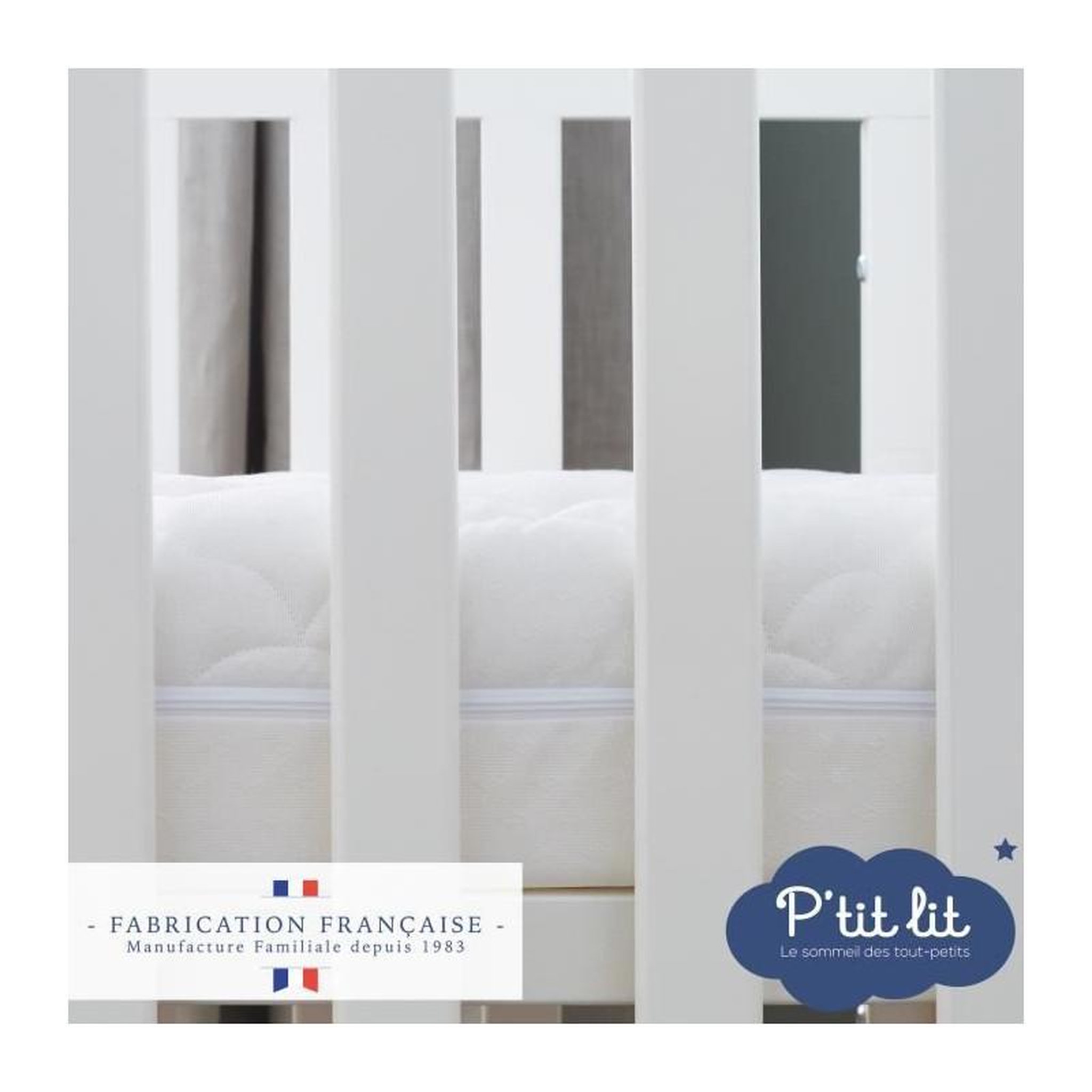 Voir la diapositive 3 : P'TIT LIT Matelas Bébé Climatisé - 60x120x10 cm - Reversible - Déhoussable - Anti Acarien - Fabrication Française