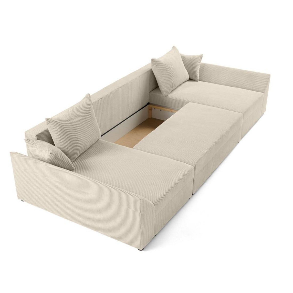 BEST MOBILIER Mike - canapé panoramique en u - 7 places - convertible avec coffre - en velours côtelé